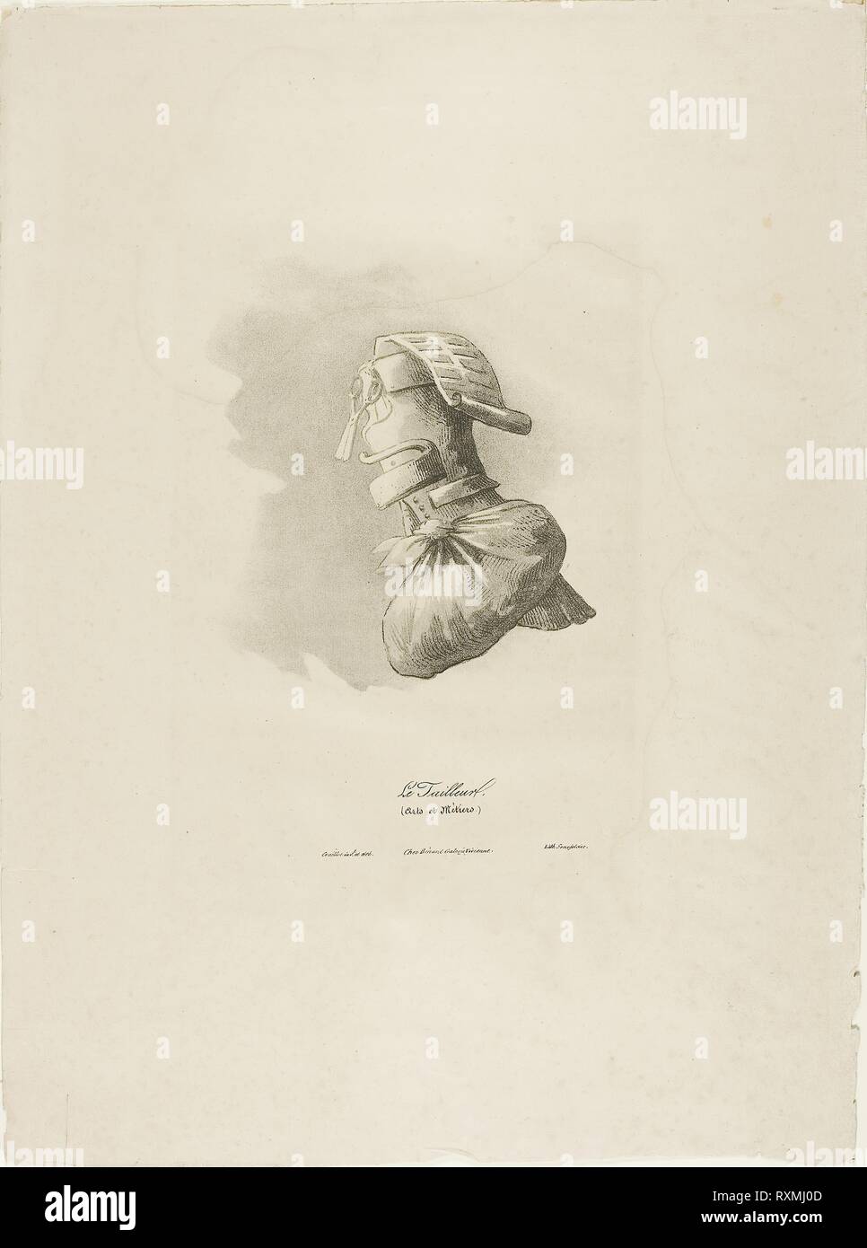 Il Sarto, dal Arts et Metiers. Bernard Gaillot (Francese, 1780-1847);  stampato da Alois Senefelder (Tedesco, 1771-1834). Data: 1838. Dimensioni:  137 × 125 mm (nell'immagine); 364 × 268 mm (foglio). Litografia in bianco