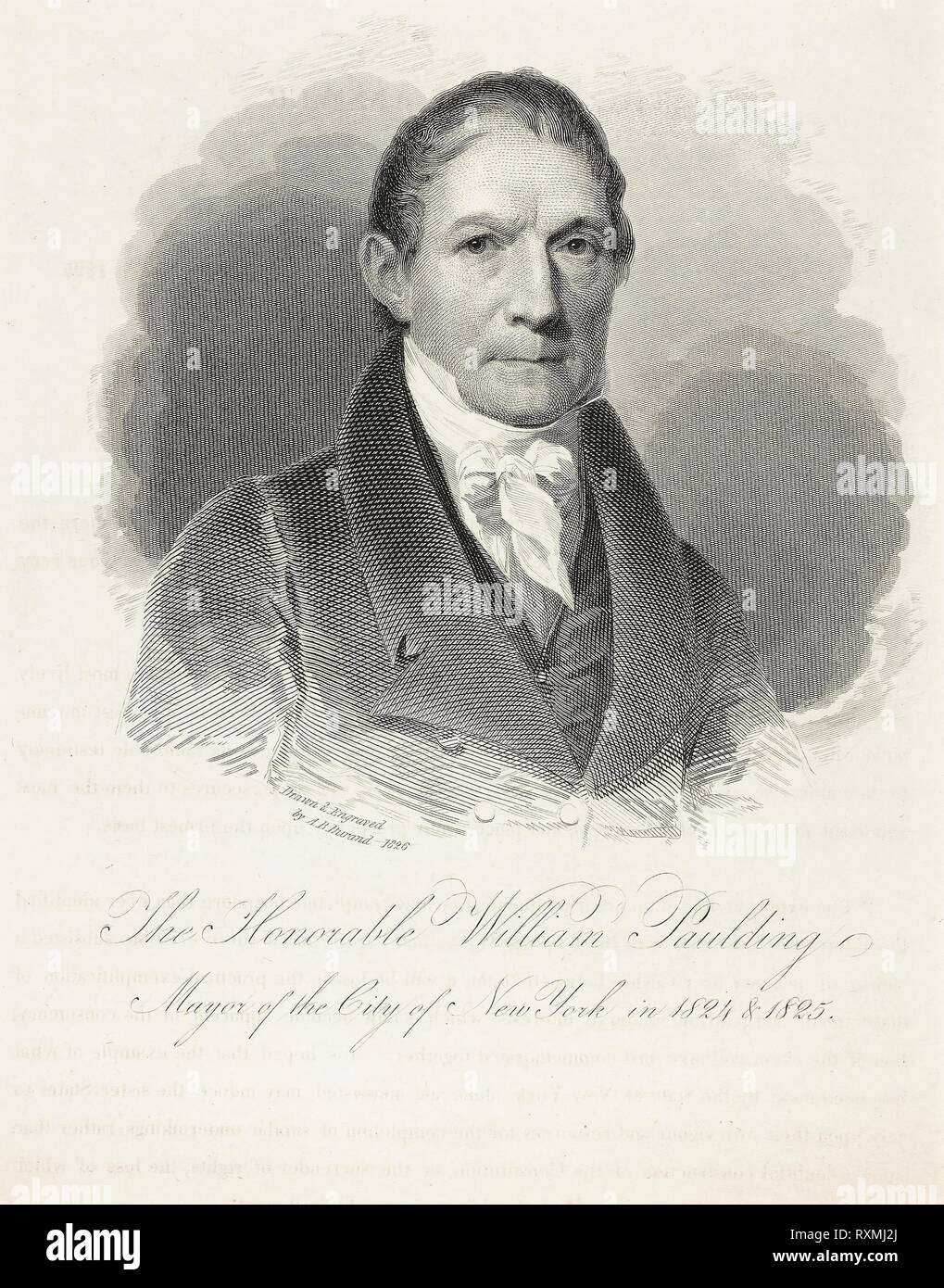 L'onorevole William Paulding. Asher Brown Durand; American, 1796-1886. Data: 1826. Dimensioni: 120 x 124 mm (piastra); 238 x 185 mm (foglio). Incisione su avorio carta intessuta. Origine: Stati Uniti. Museo: Chicago Art Institute. Foto Stock