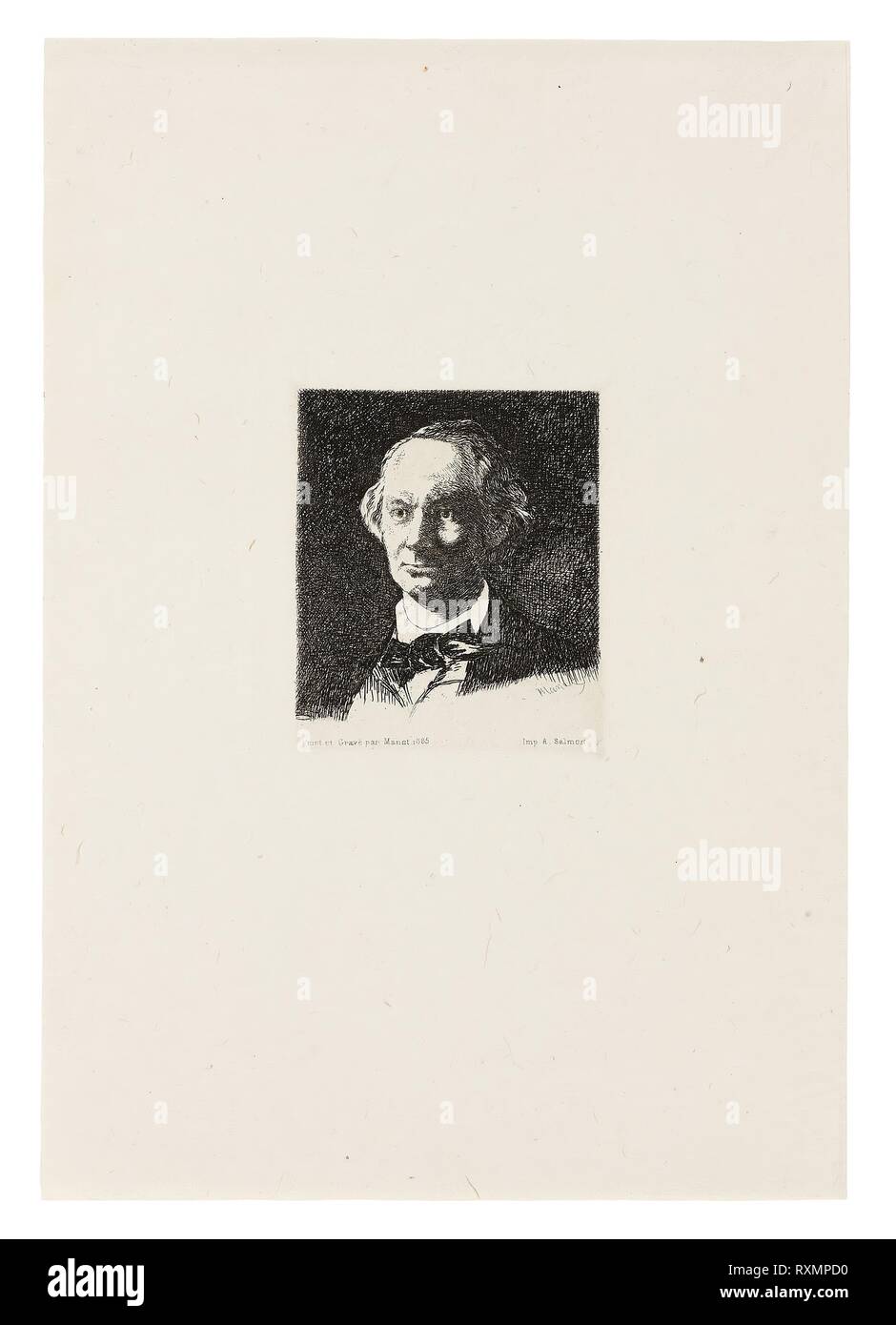 Charles Baudelaire, Full Face III. Édouard Manet (Francese, 1832-1883); dopo Nadar Gaspard Félix Tournachon (francese, 1820 - 1910); stampato da Andre Salmone (Francese, 1880-1969). Data: 1869. Dimensioni: 90 × 76 mm (nell'immagine); 96 × 82 mm (piastra); 292 × 203 mm (foglio). Attacco in nero su avorio di cui la carta. Provenienza: Francia. Museo: Chicago Art Institute. Foto Stock
