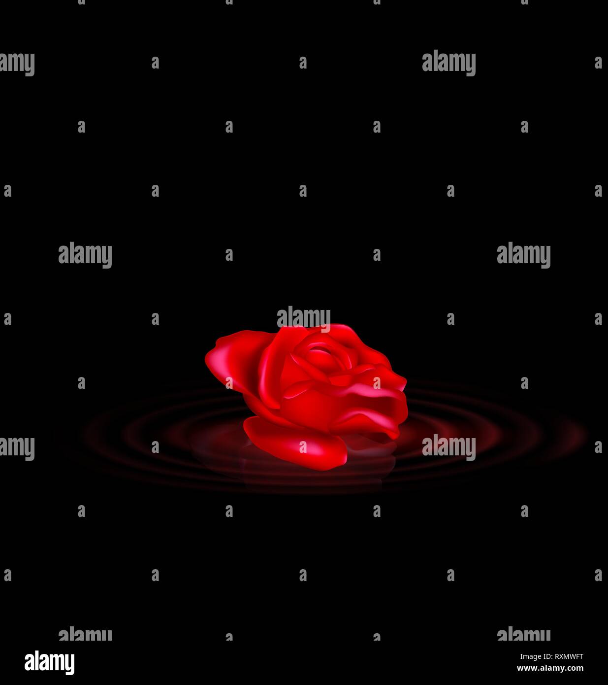 Le tenebre e l'abstract red rose con onde nere Illustrazione Vettoriale