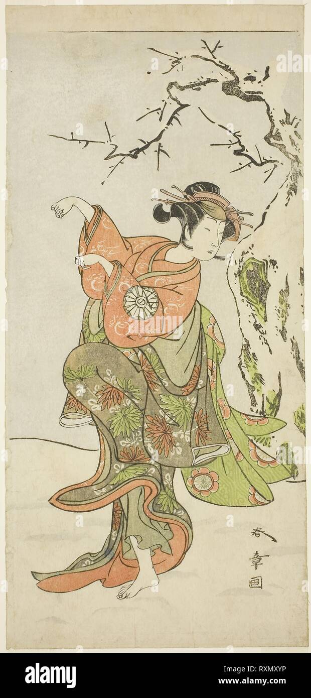 L'attore Nakamura Noshio I come Fox-Wife da Furui, in una sequenza di danza (Shosagoto) nella seconda parte del gioco Izu-goyomi Shibai no Ganjitsu (primo giorno perfomance del Izu Calendario), effettuata presso il Teatro Morita dal primo giorno dell'undicesimo mese, 1772. Katsukawa Shunsho ?? ??; Giapponese, 1726-1792. Data: 1767-1777. Dimensioni: 32,5 x 15 cm (12 13/16 x 5 7/8 in.). Colore stampa woodblock; hosoban. Provenienza: Giappone. Museo: Chicago Art Institute. Foto Stock