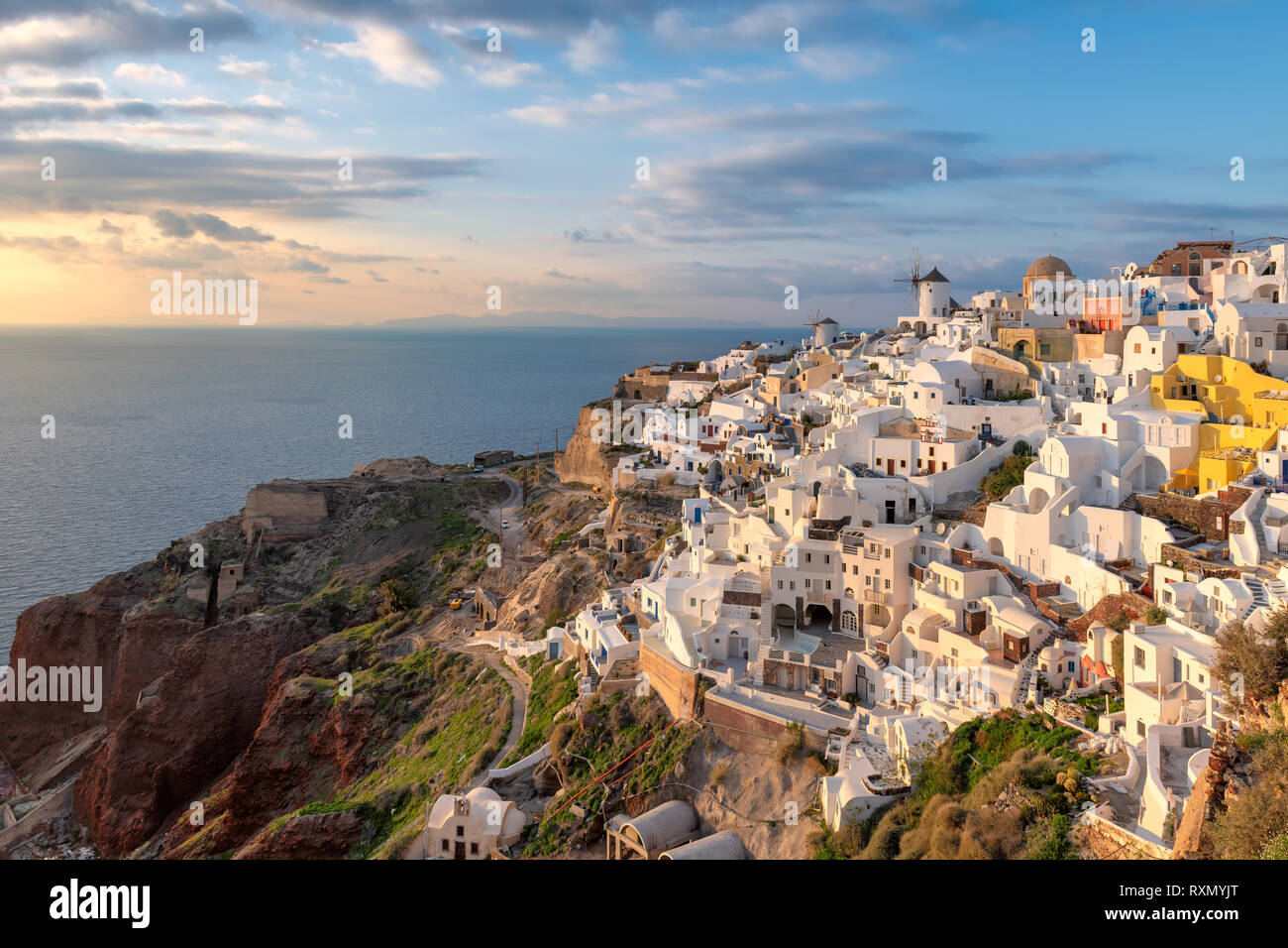 Tramonto a Santorini Island, Grecia Foto Stock