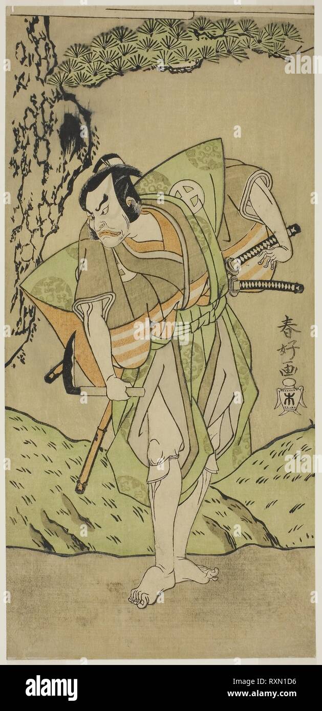 L'attore Otani Hiroemon III come Osada n. Zenjo Kagemune nel gioco Izu-goyomi Shibai no Ganjitsu (primo giorno di prestazioni di Izu Calendario), effettuata presso il Teatro Morita dal primo giorno dell'undicesimo mese, 1772. Katsukawa Shunko I; Giapponese, 1743-1812. Data: 1767-1777. Dimensioni: 30,5 x 14,4 cm (12 x 5 11/16 in.). Colore stampa woodblock; hosoban. Provenienza: Giappone. Museo: Chicago Art Institute. Foto Stock