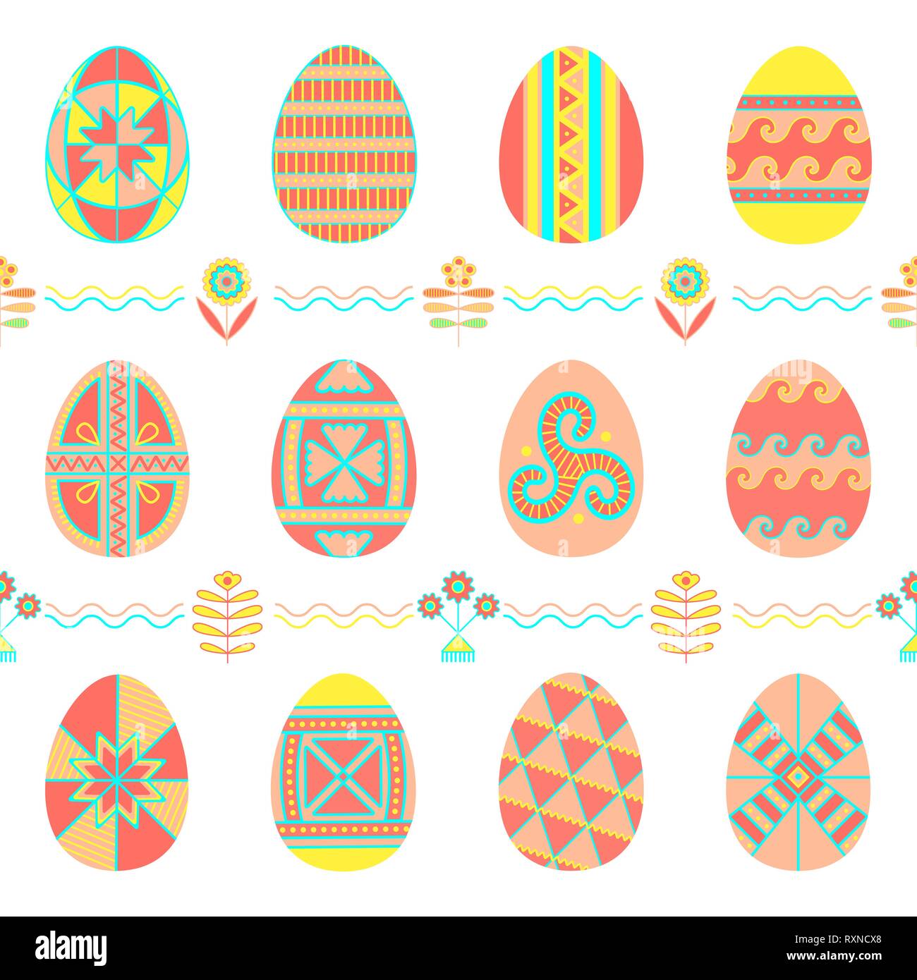 Modello senza giunture di uova di pasqua con folk ingenuo ornamento Illustrazione Vettoriale