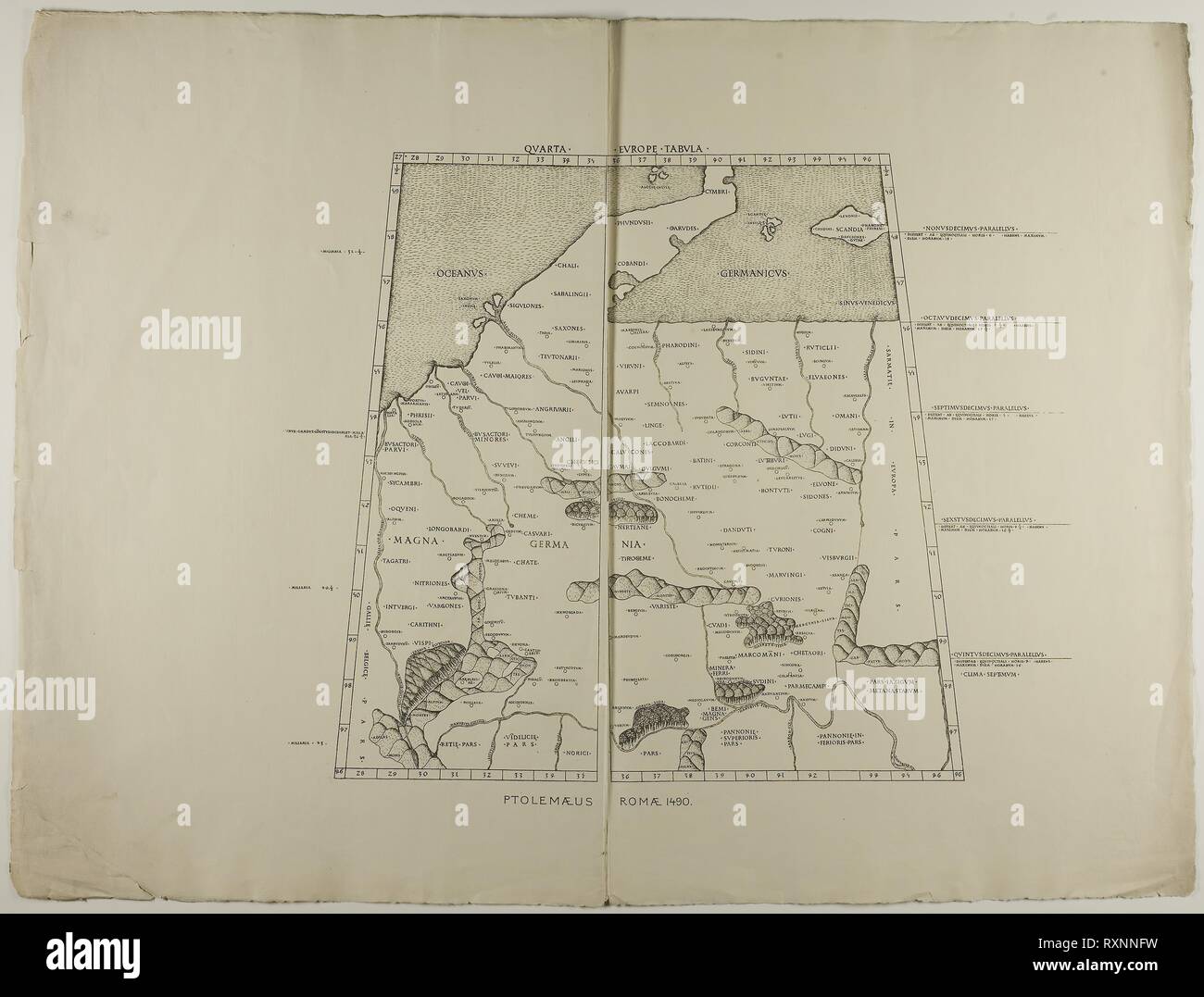 Quarta Europa Tabula: Ptolemaeus Romae 1490. Artista sconosciuto; Inglese del XIX secolo. Data: 1889. Dimensioni: . Silografia in bianco e nero in crema di latte di cui la carta. Origine: Inghilterra. Museo: Chicago Art Institute. Autore : Claudio Tolomeo. Foto Stock