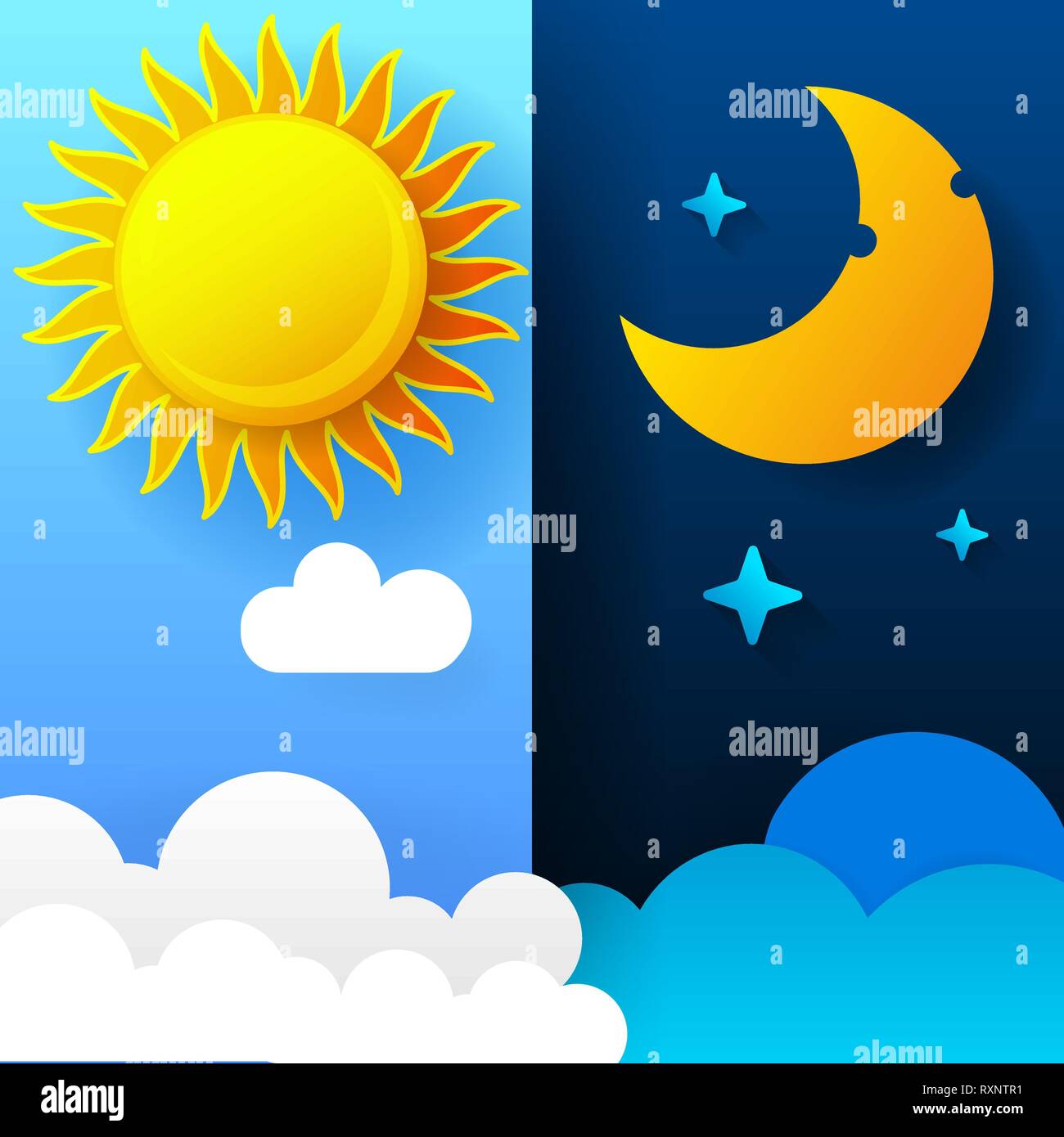 Illustrazione Vettoriale di giorno e di notte. Giorno Notte concetto, sole e luna Illustrazione Vettoriale