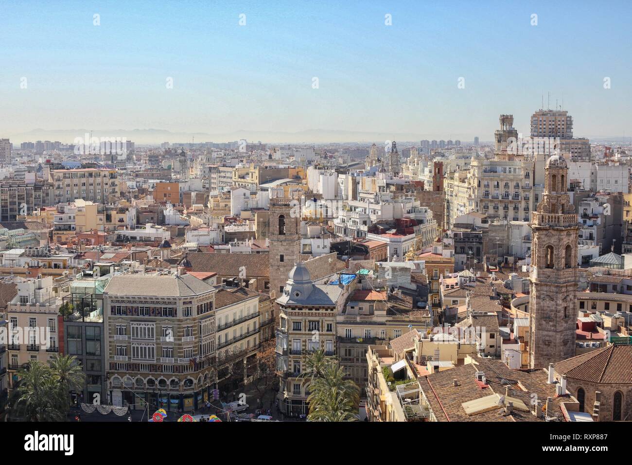 Valencia cityscape antenna vista panoramica, Spagna, Europa Foto Stock