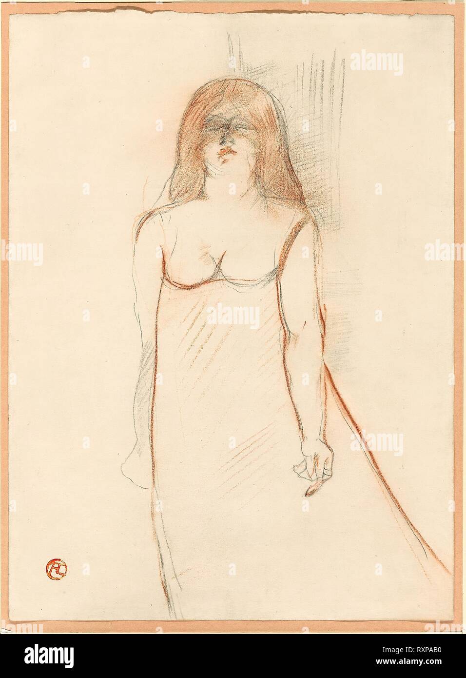 Mademoiselle Cocyte. Henri de Toulouse-Lautrec; francese, 1864-1901. Data: 1900. Dimensioni: 346 × 253 mm. Rosso e nero chalk, con sconcertante, su avorio carta intessuta. Provenienza: Francia. Museo: Chicago Art Institute. Foto Stock