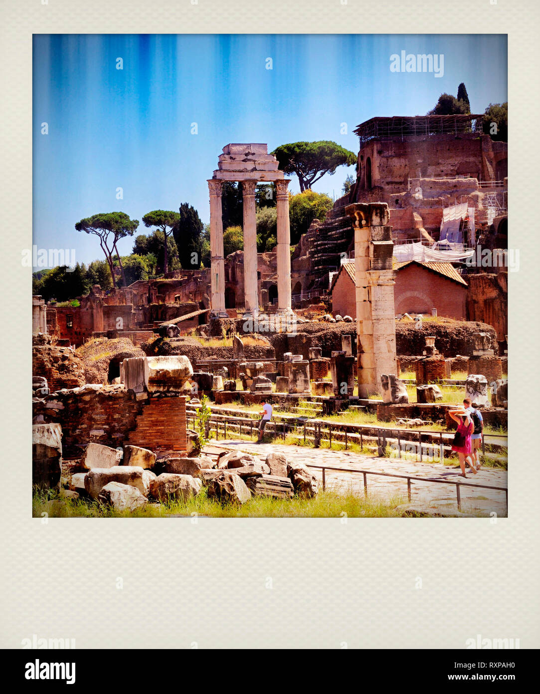 Effetto Polaroid, Antica Roma , Via Sacra, Foro Romano, Roma, Italia, Europa Foto Stock
