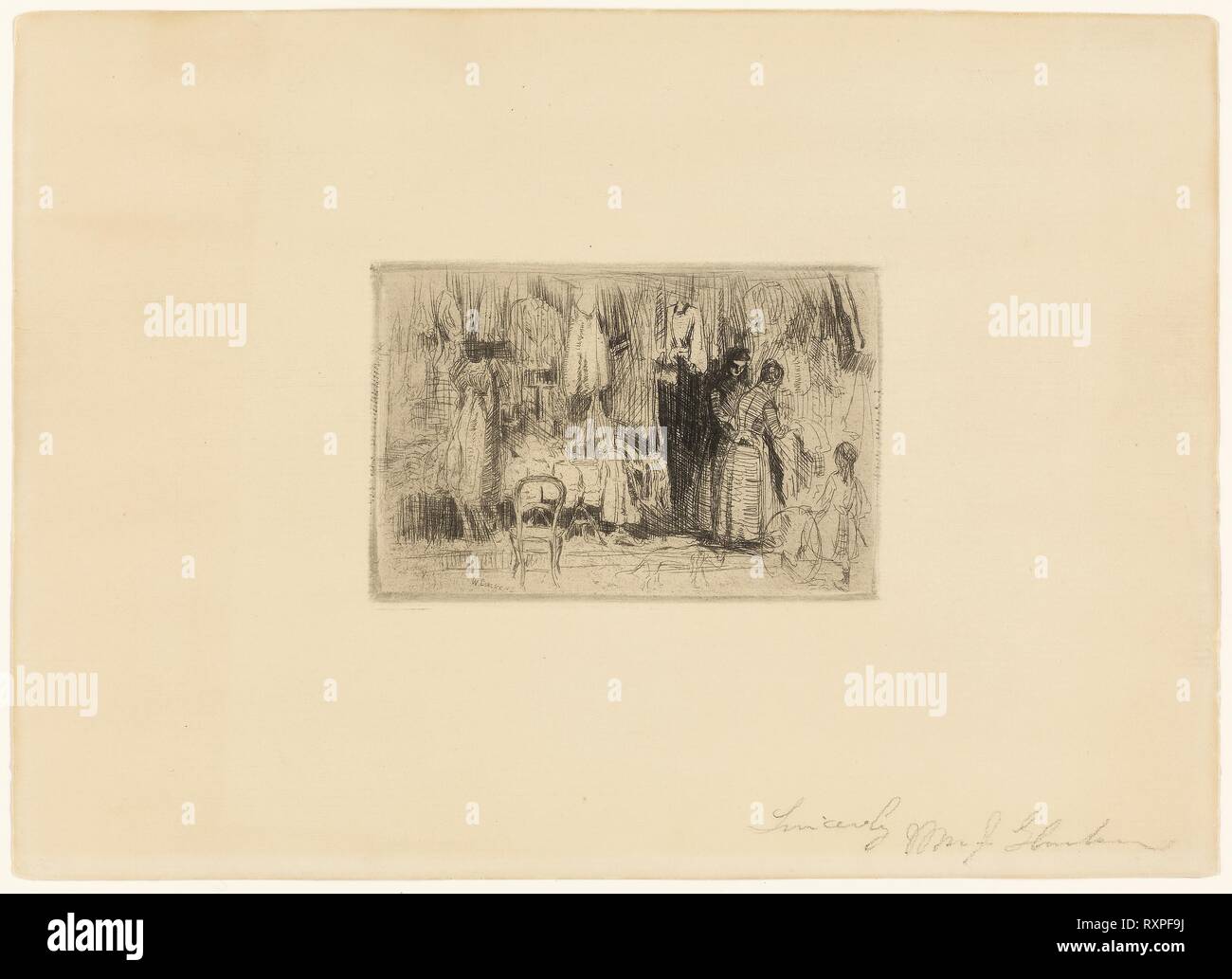 Presso la sarta. William James Glackens; American, 1870-1938. Data: 1895-1896. Dimensioni: 79 x 118 mm (piastra); 201 x 279 mm (foglio). Attacco sulla crema di latte di cui la carta. Origine: Stati Uniti. Museo: Chicago Art Institute. Foto Stock