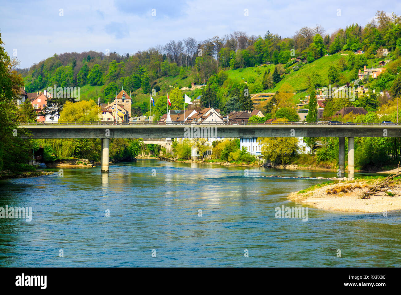 Brugg città e del fiume Aare nel Canton Argovia, Svizzera Foto Stock