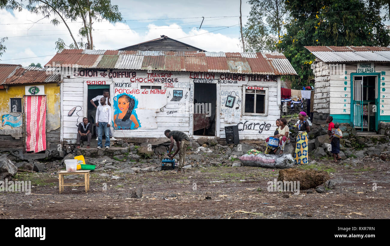 Baraccopoli case per Goma nella Repubblica democratica del Congo Foto Stock
