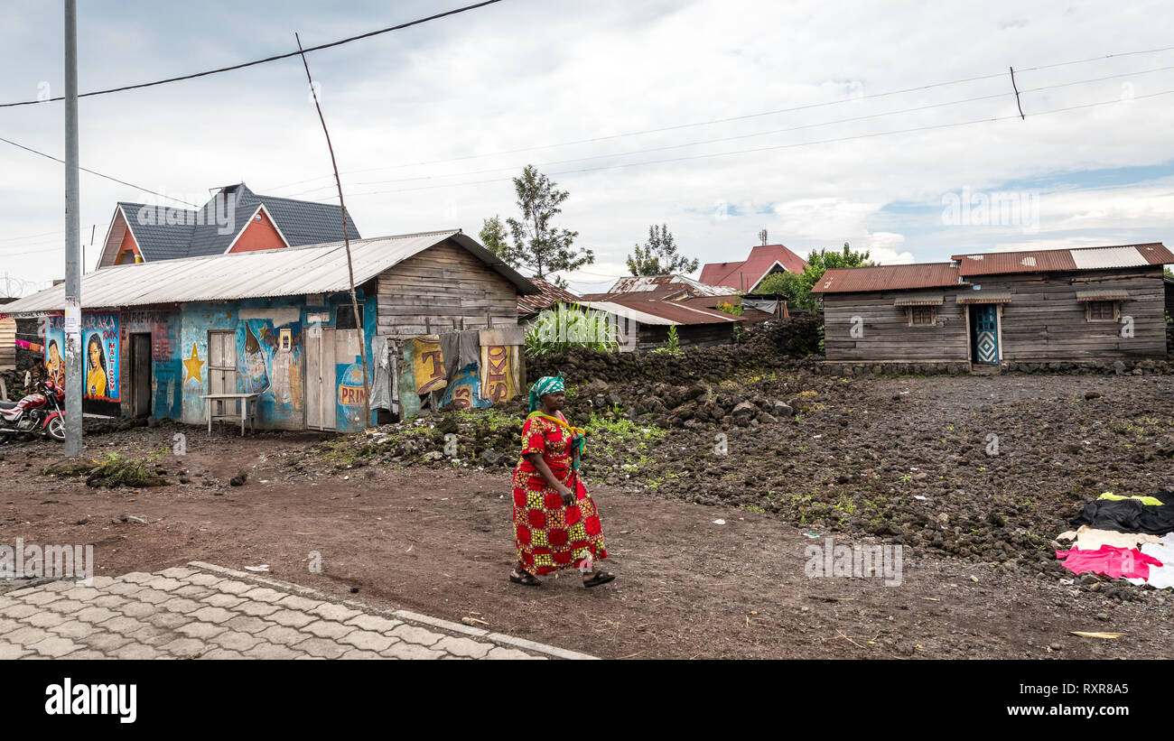 Scena di strada per Goma nella Repubblica democratica del Congo Foto Stock