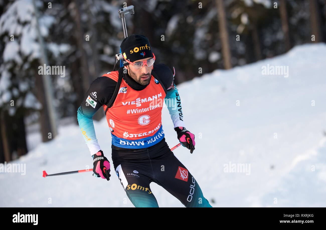 Il 10 marzo 2019, Svezia, Östersund: Biathlon: World Championship, pursuit 12,5 km, uomini. Martin Fourcade Francia in azione. Foto: Sven Hoppe/dpa Foto Stock