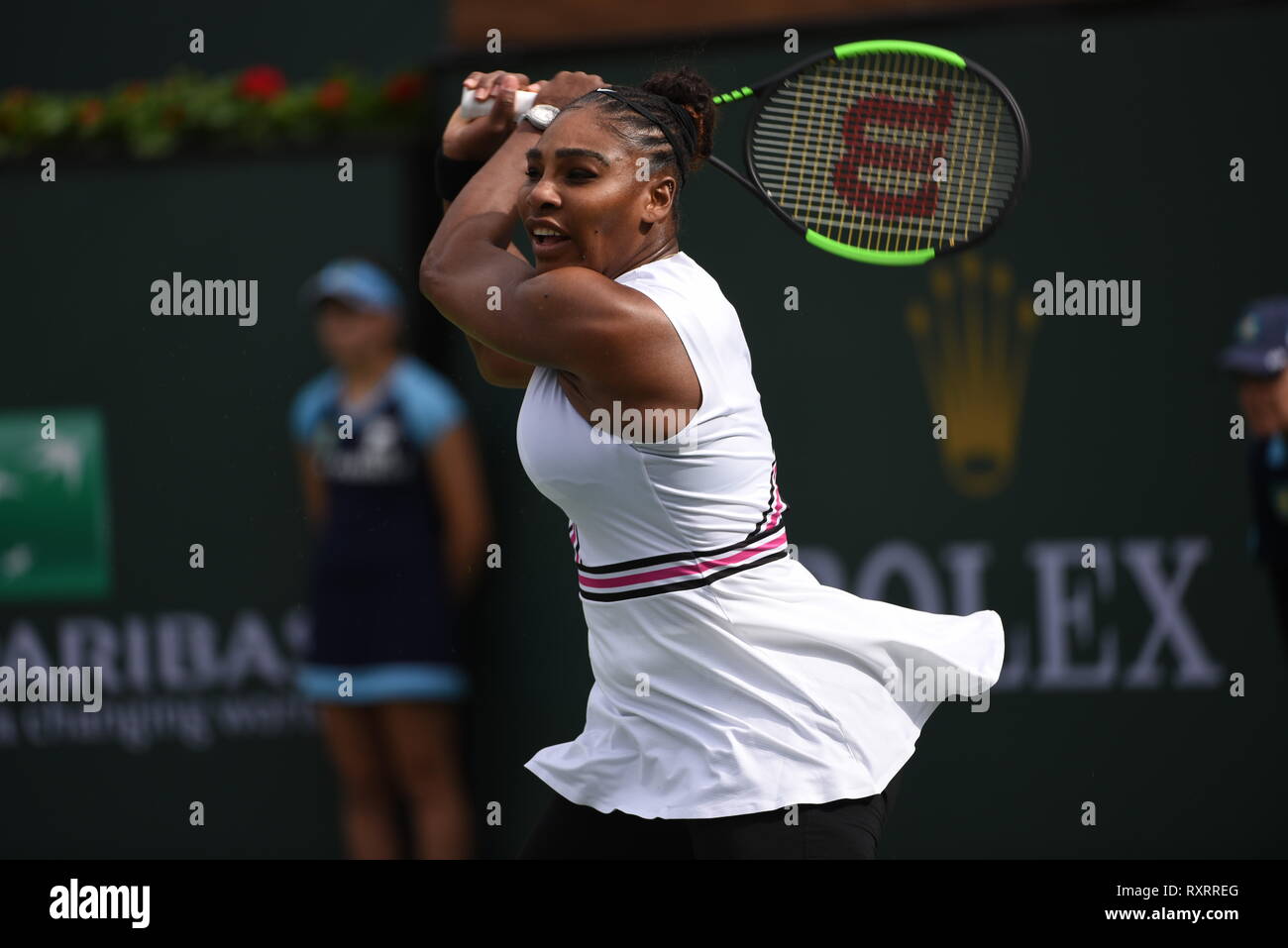 Indian Wells, California, Stati Uniti d'America. 10 Marzo 2019: Serena Williams in azione contro Garbine Muguruza durante il BNP Paribas Open a Indian Wells Tennis Garden di Indian Wells, California Giovanni verde/CSM Credito: Cal Sport Media/Alamy Live News Foto Stock