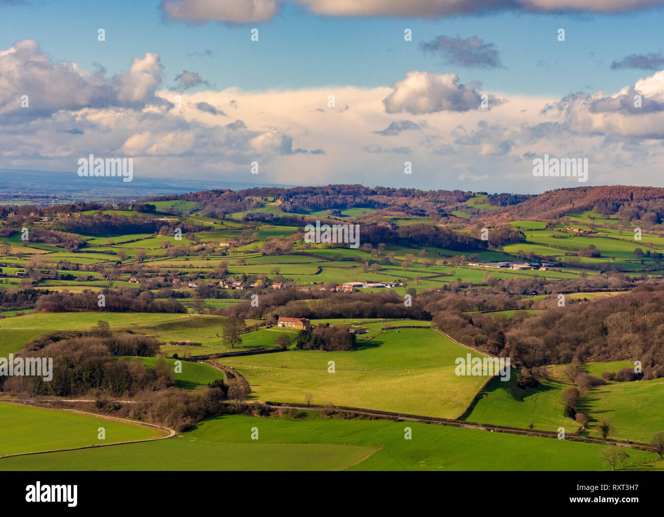 Vista dalla cima di Sutton Bank, Hambleton Hills, North Yorkshire, Regno Unito. Foto Stock
