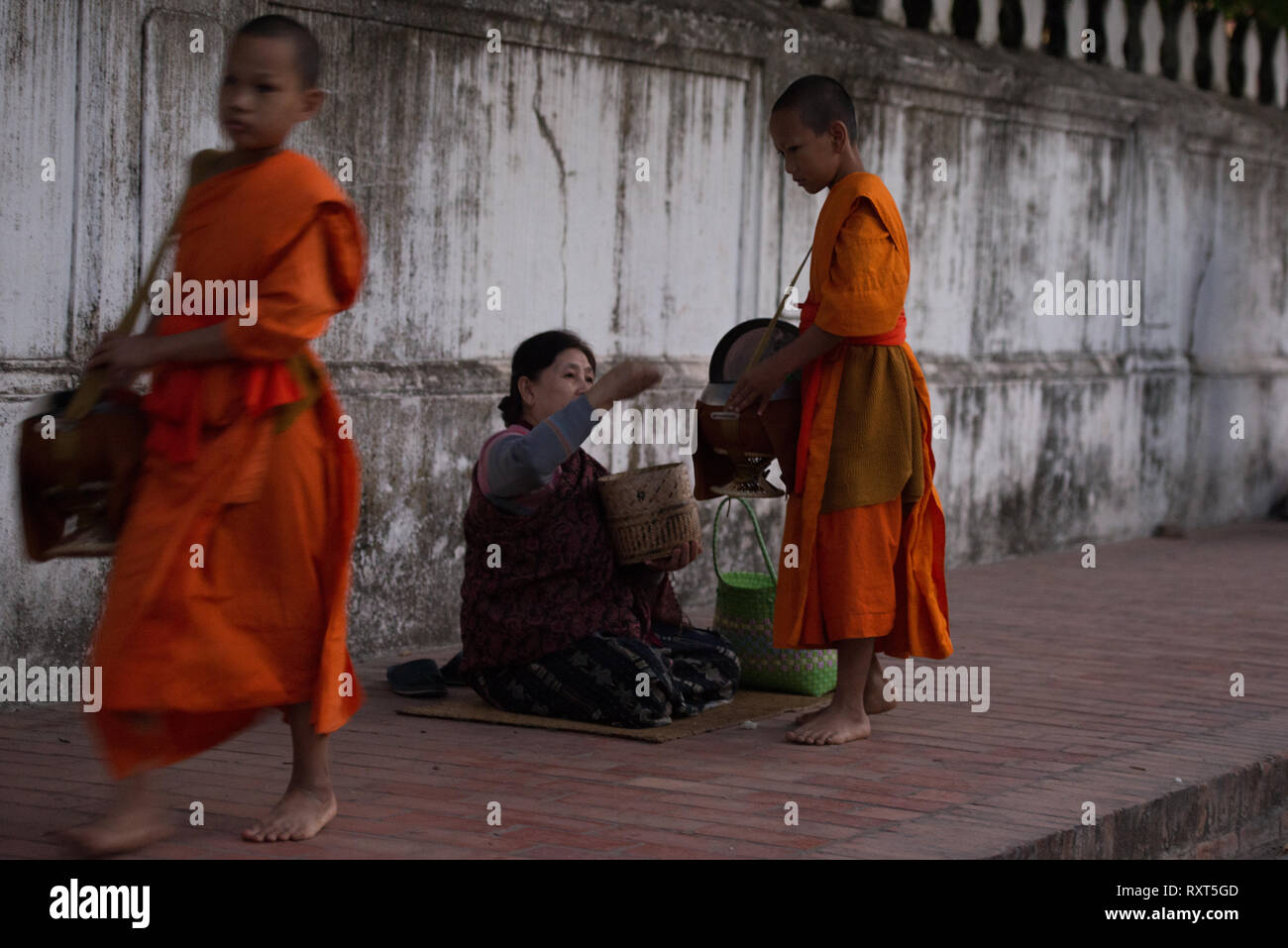 Luang Prabang - daily alms cerimonia di consegna Foto Stock