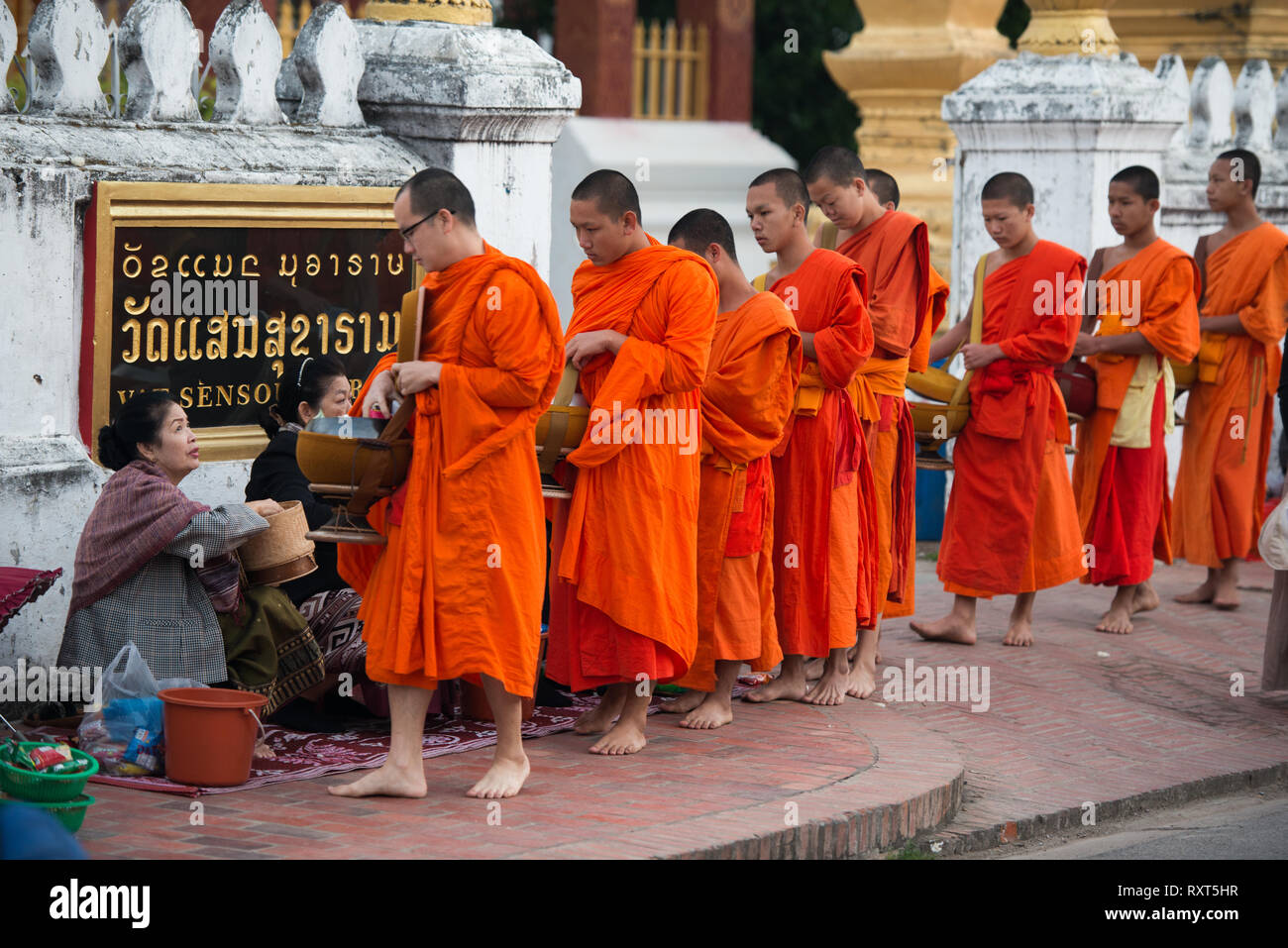 Luang Prabang - daily alms cerimonia di consegna Foto Stock