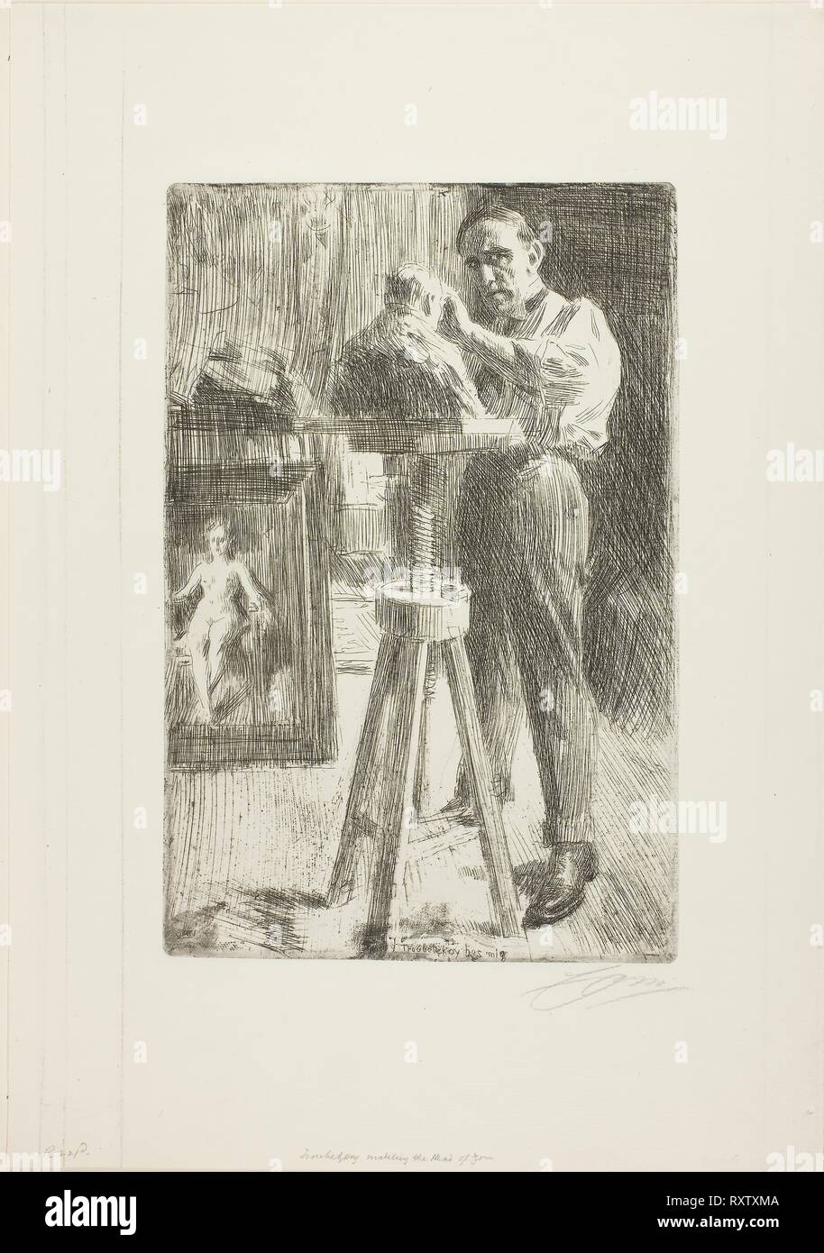Il principe Paolo Troubetzkoy I (tutta la lunghezza). Anders Zorn; Svedese, 1860-1920. Data: 1908. Dimensioni: 297 x 197 mm (l'immagine/piastra); 446 x 312 mm (foglio). Incisione su avorio di cui la carta. Origine: Svezia. Museo: Chicago Art Institute. Foto Stock