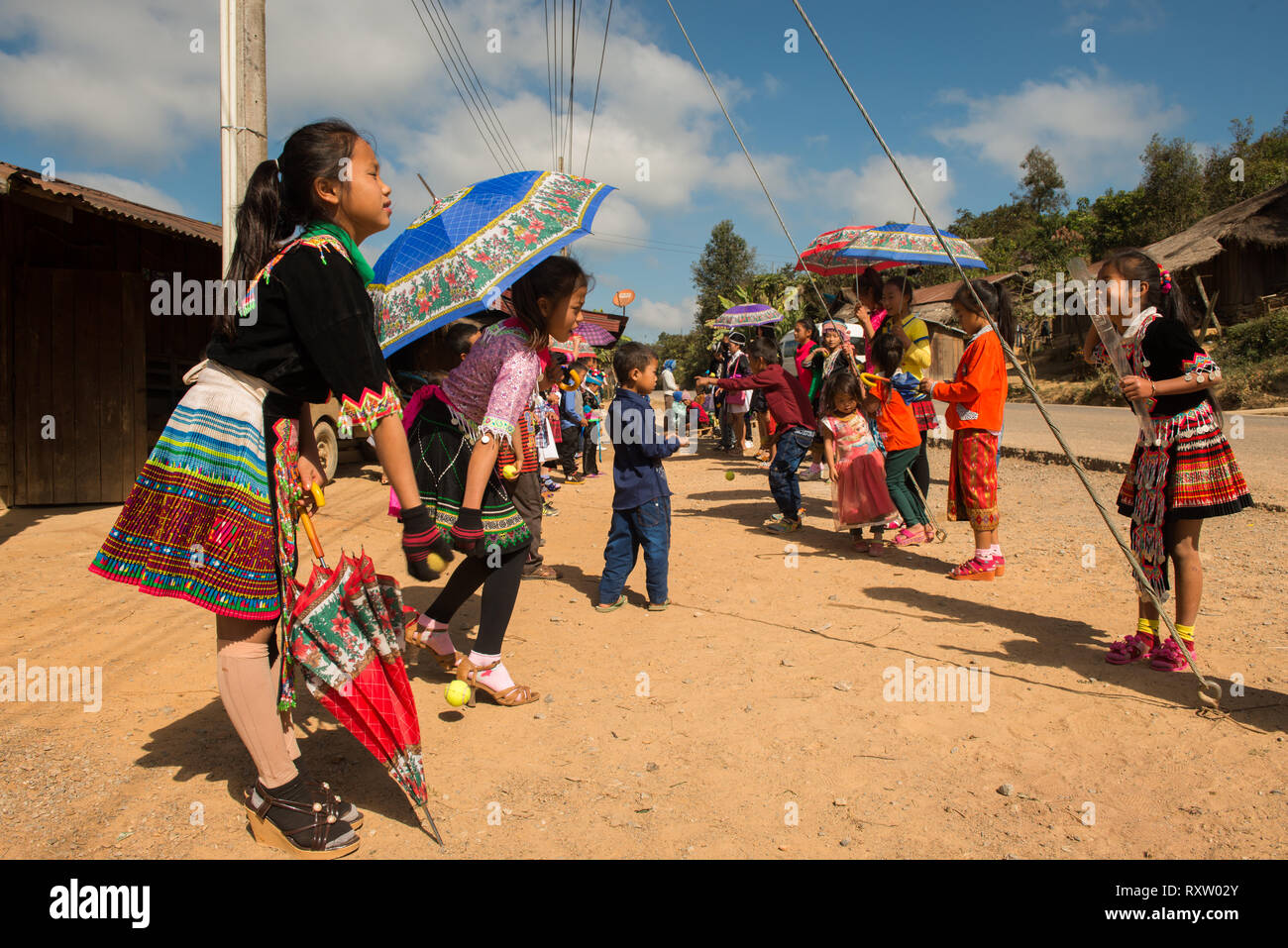 Hmong nuovo anno nelle montagne del Laos Foto Stock