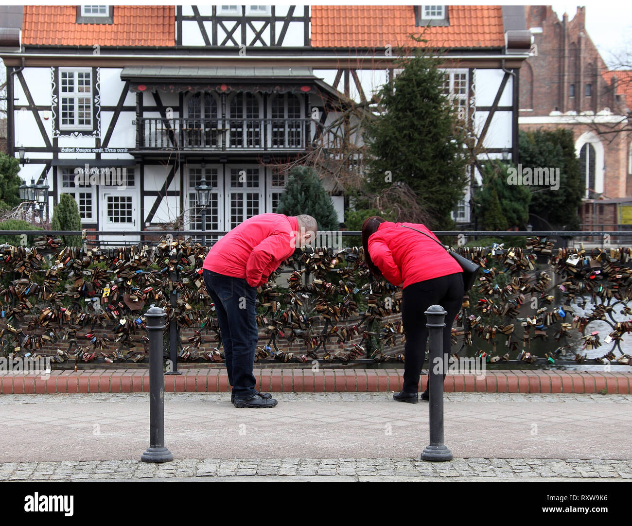 Amore ponte di bloccaggio in Gdansk Foto Stock