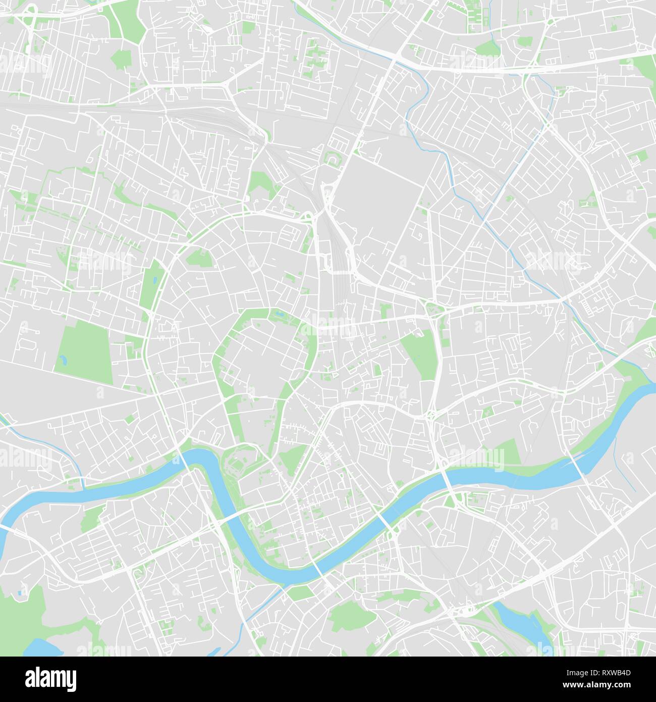 Downtown mappa vettoriale di Cracovia, in Polonia. Questa mappa stampabile di Cracovia contiene linee classiche e forme colorate per terra di massa, parchi, acqua, principali e m Illustrazione Vettoriale
