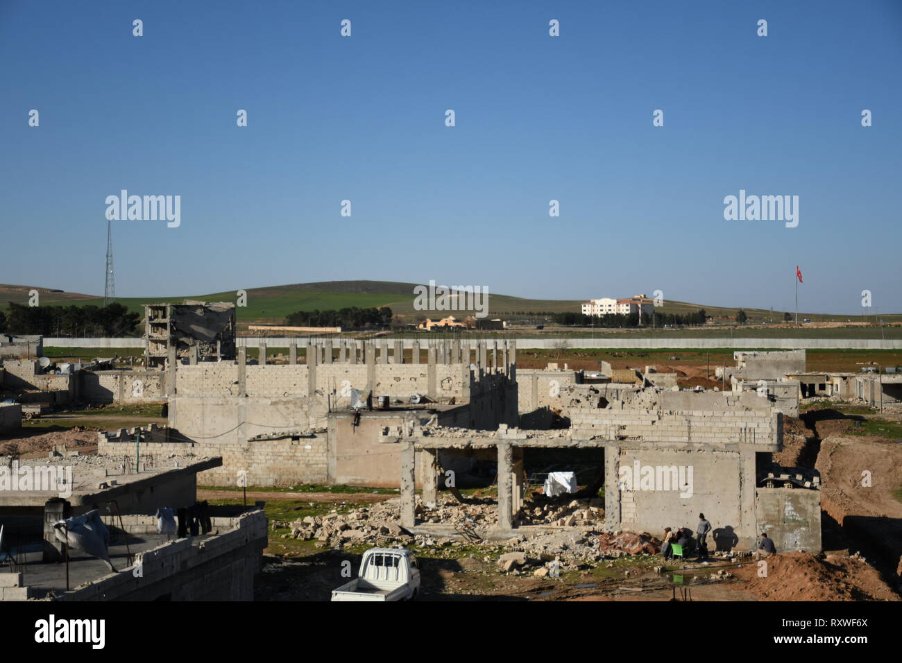 Città Kobanî nella Siria settentrionale (Rojava) al confine con la Turchia Foto Stock