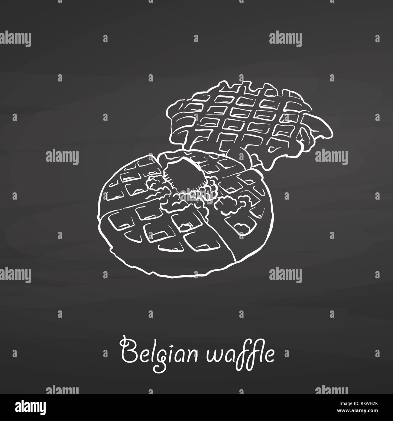 I waffle belgi cibo disegna sulla lavagna. Vettore di disegno di cialda, usualmente noto in Belgio. Illustrazione alimentare serie. Illustrazione Vettoriale