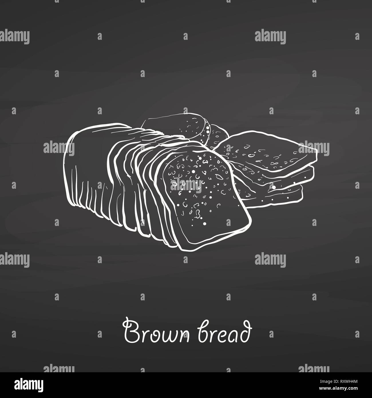 Pane marrone cibo disegna sulla lavagna. Vettore di disegno di segale o pane di grano, usualmente noto in Irlanda. Illustrazione alimentare serie. Illustrazione Vettoriale