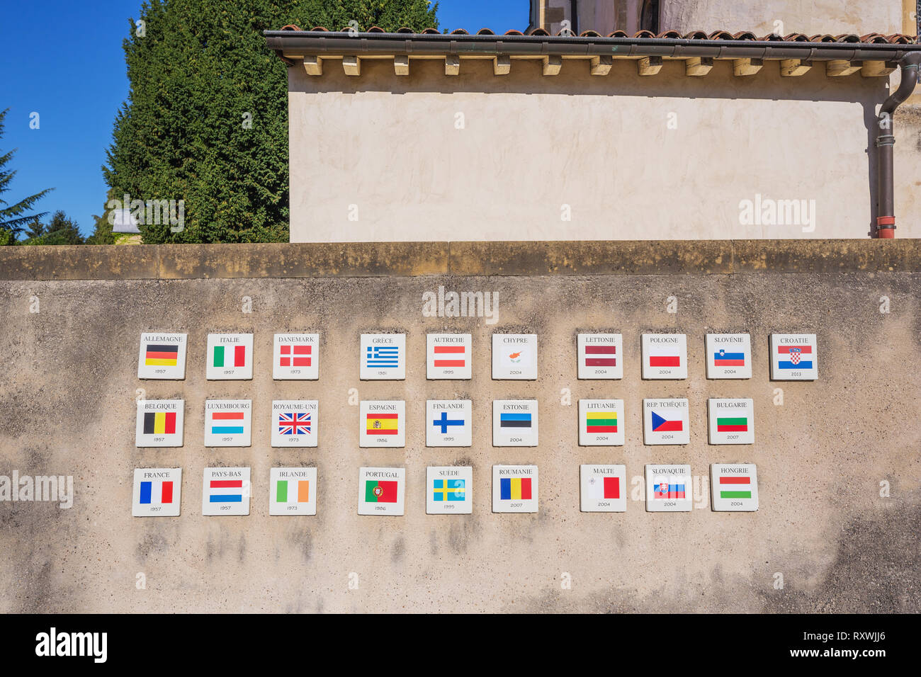 Le bandiere dei paesi dell' Unione europea nel 2018 Foto Stock