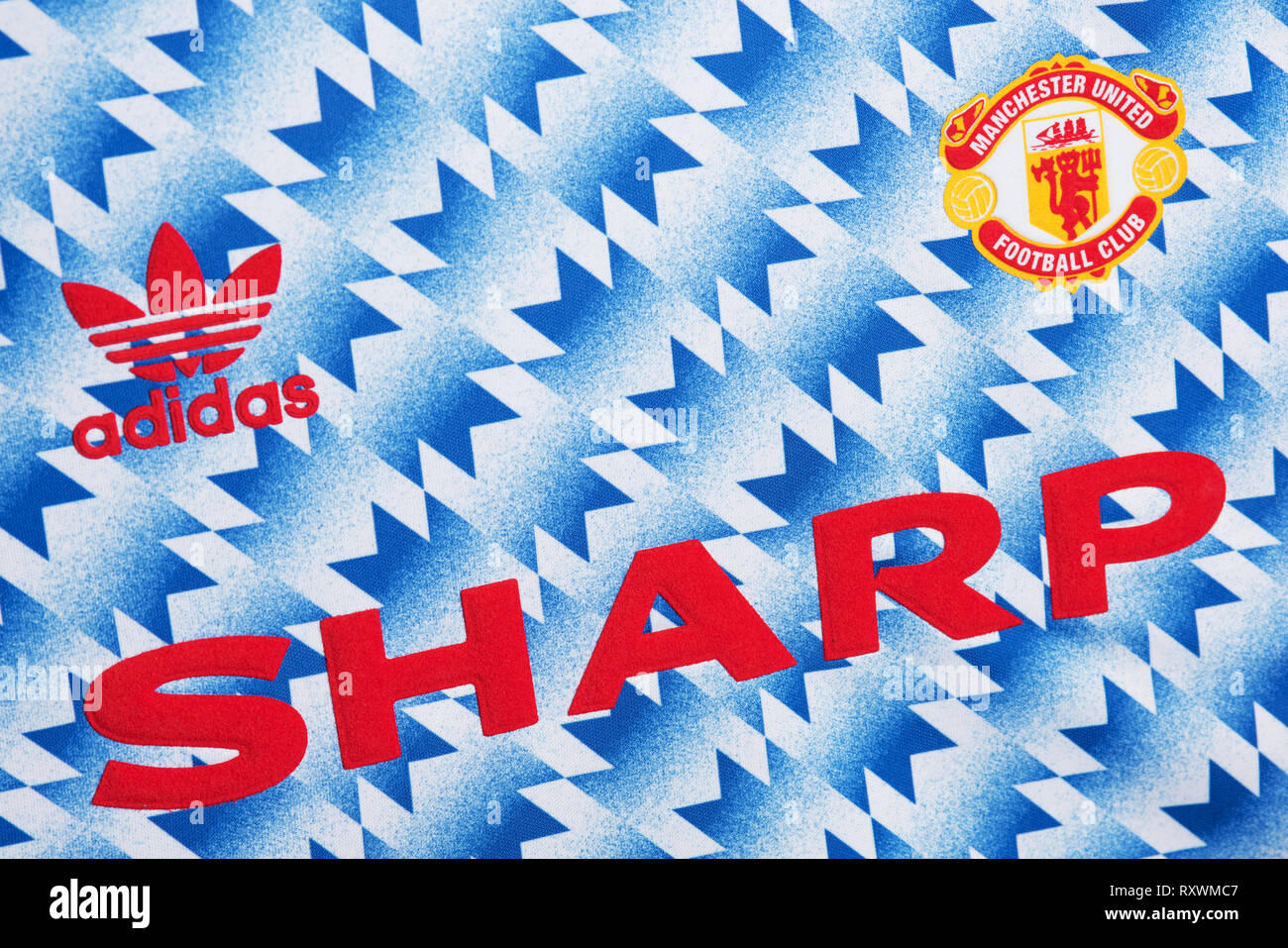 Close up del Manchester United Away Jersey 1990/1991. Foto Stock