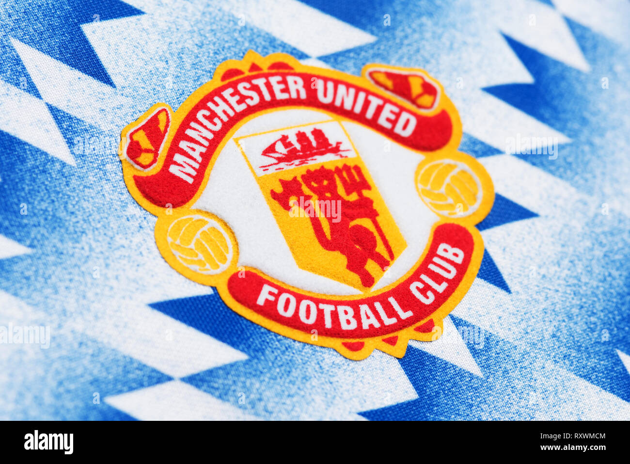 Close up del Manchester United Away Jersey 1990/1991. Foto Stock