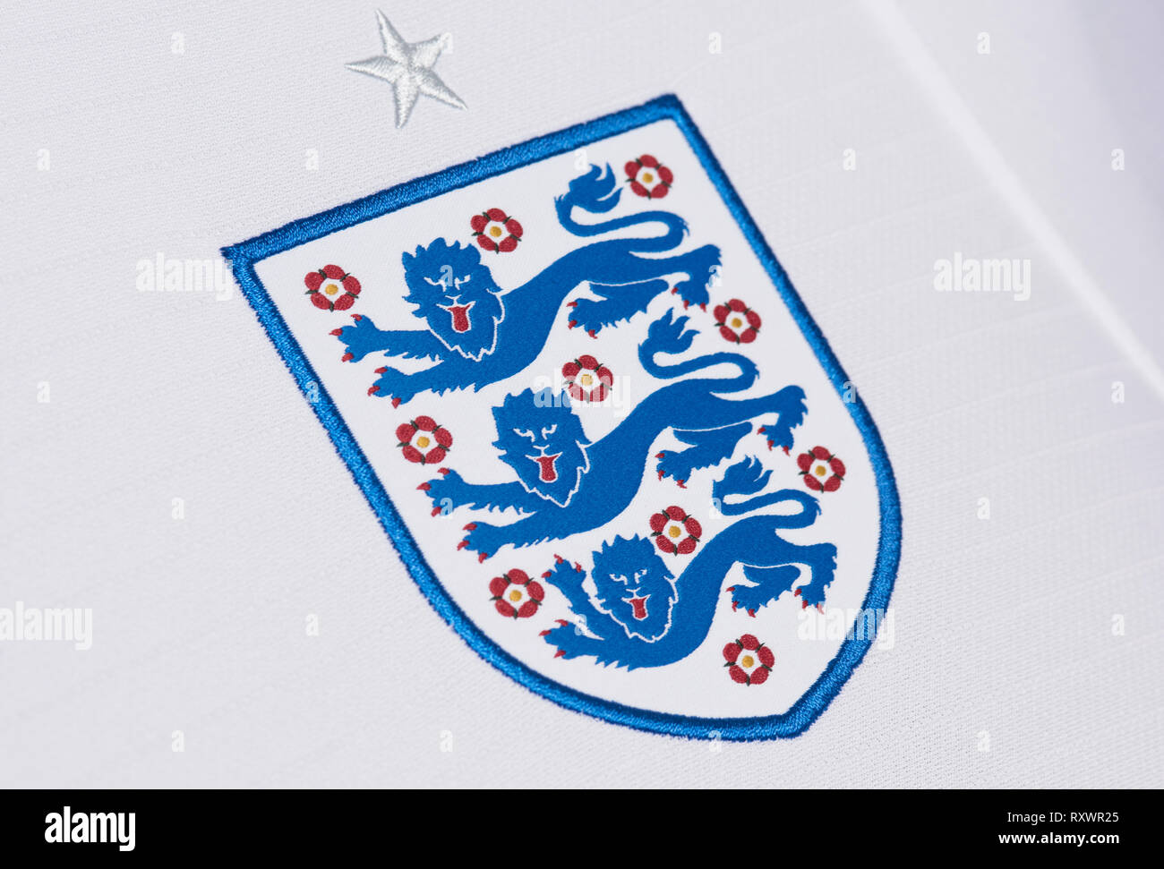 Close up di Inghilterra nazionale di calcio kit . Coppa del Mondo FIFA 2018. Foto Stock