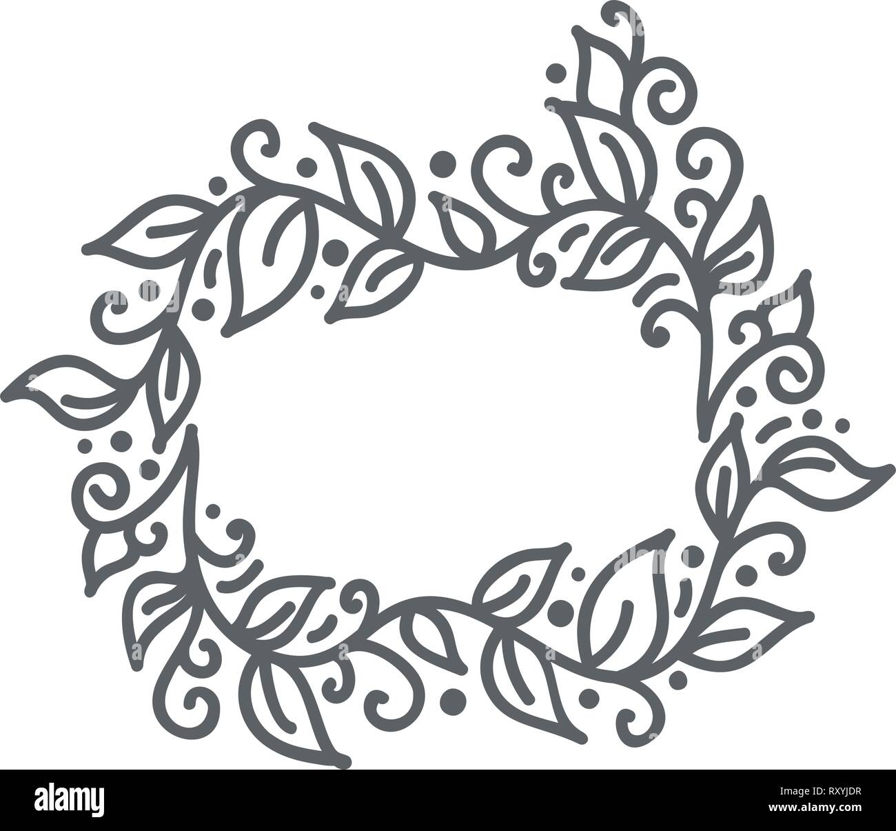 Vettore calligrafia monolinea fiorire telaio per il messaggio di saluto festivo card. Disegnato a mano monogramma floreali elementi. Schizzo doodle design con posto per il testo Illustrazione Vettoriale