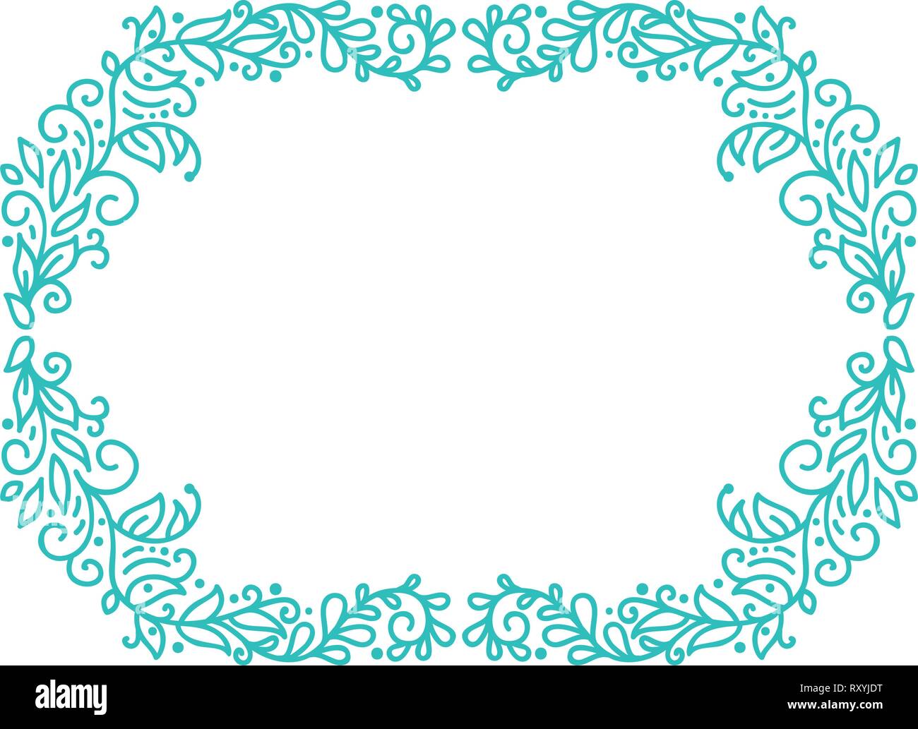 Vettore di turchese calligrafia monolinea fiorire telaio per il biglietto di auguri. Vintage disegnato a mano monogramma floreali elementi. Schizzo doodle design con posto Illustrazione Vettoriale