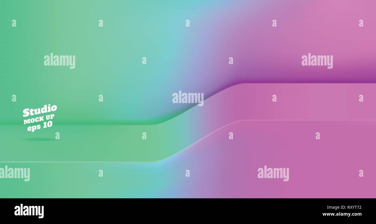 Vector,vuoto fase di pendenza neon verde a gradiente vivid pink studio tavola sfondo camera ,display del prodotto con copia spazio per la visualizzazione di contenuti di design. Illustrazione Vettoriale