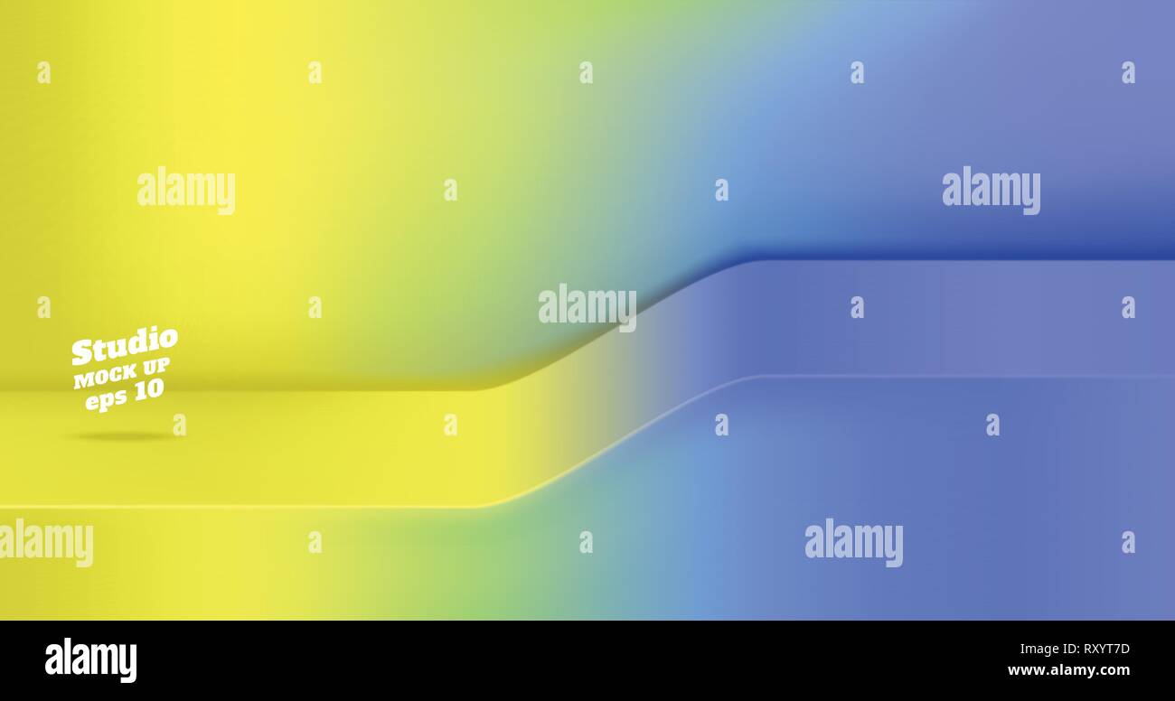 Vector,vuoto fase di pendenza neon yellow gradiente per vivid blue studio tabella sfondo camera ,display del prodotto con copia spazio per la visualizzazione di progettazione di contenuti Illustrazione Vettoriale