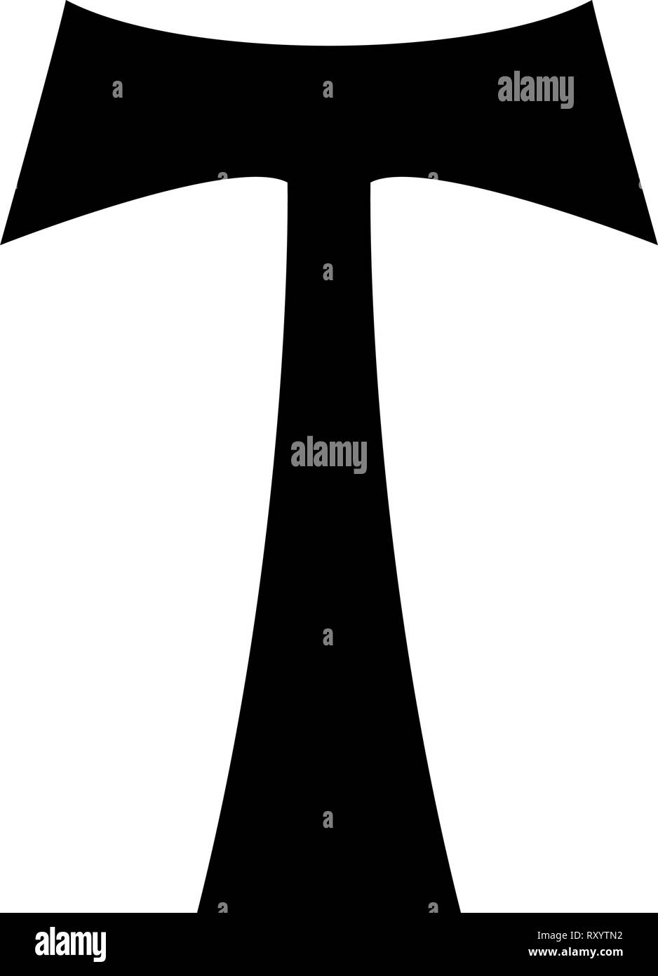 Croce monogramma simbolo T San Antonio Apostolo segno religioso icona a forma di croce di colore nero illustrazione vettoriale stile piatto semplice immagine Illustrazione Vettoriale