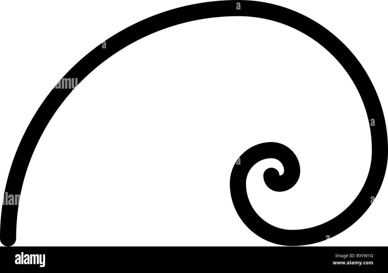 Spirale sezione dorata Golden ratio proporzione Fibonacci icona a spirale di colore nero illustrazione vettoriale stile piatto semplice immagine Illustrazione Vettoriale
