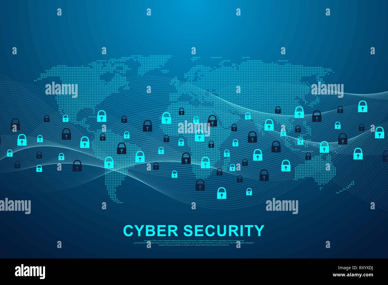 Cyber security concetto o informazioni di protezione della rete. Protezione dei dati concetto. Il futuro della tecnologia informatica servizi web banner web. Vettore Illustrazione Vettoriale