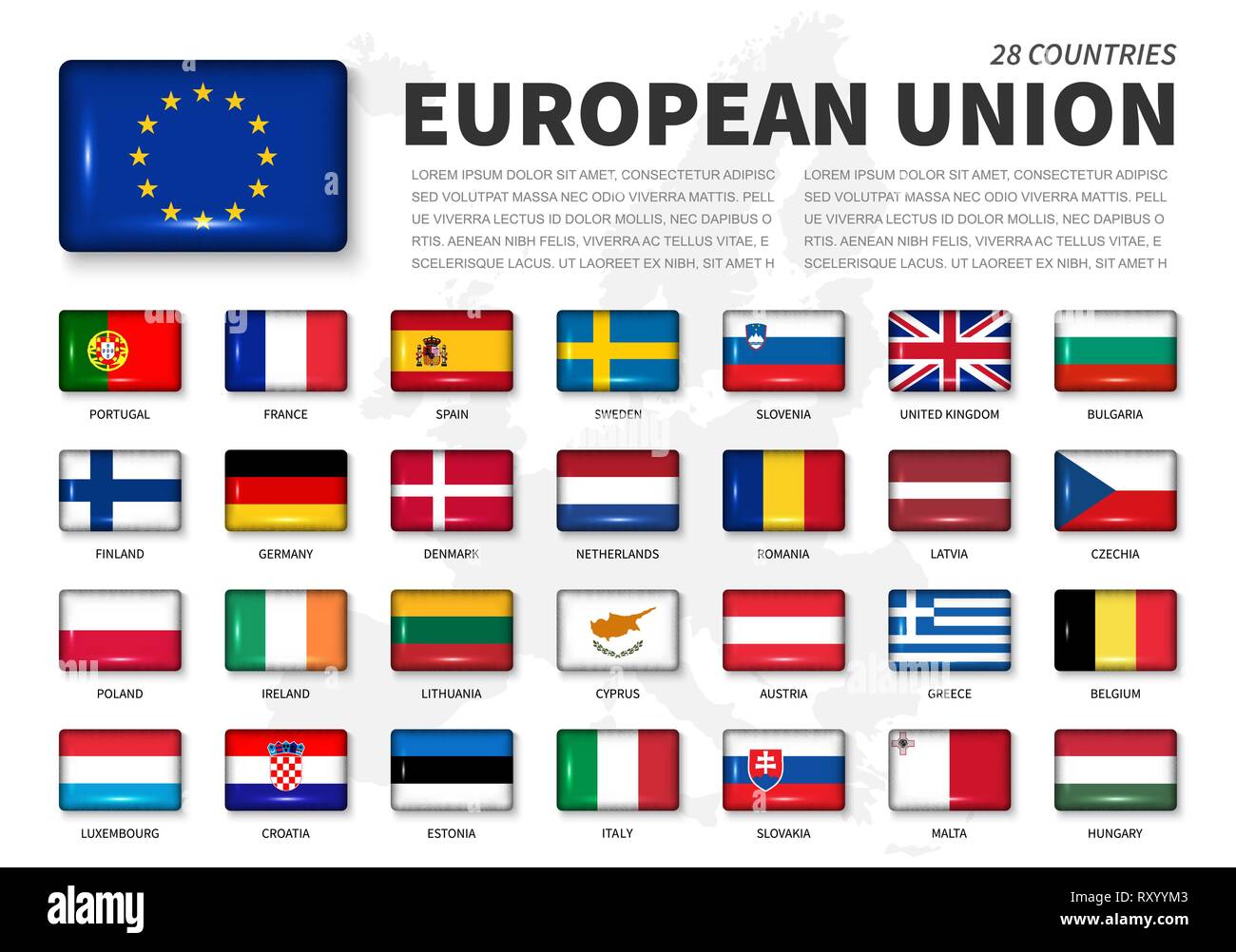 Unione Europea ( UE ) e bandiera di appartenenza . Associazione di 28
