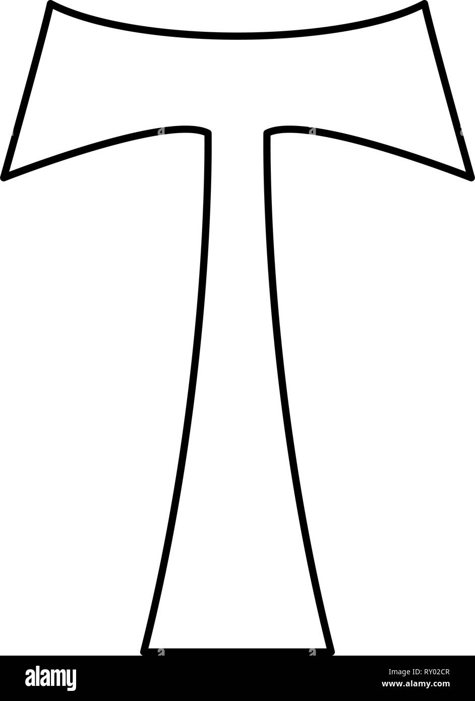 Croce monogramma simbolo T San Antonio Apostolo segno religioso icona a forma di croce di colore nero profilo illustrazione vettoriale piatta immagine di stile Illustrazione Vettoriale
