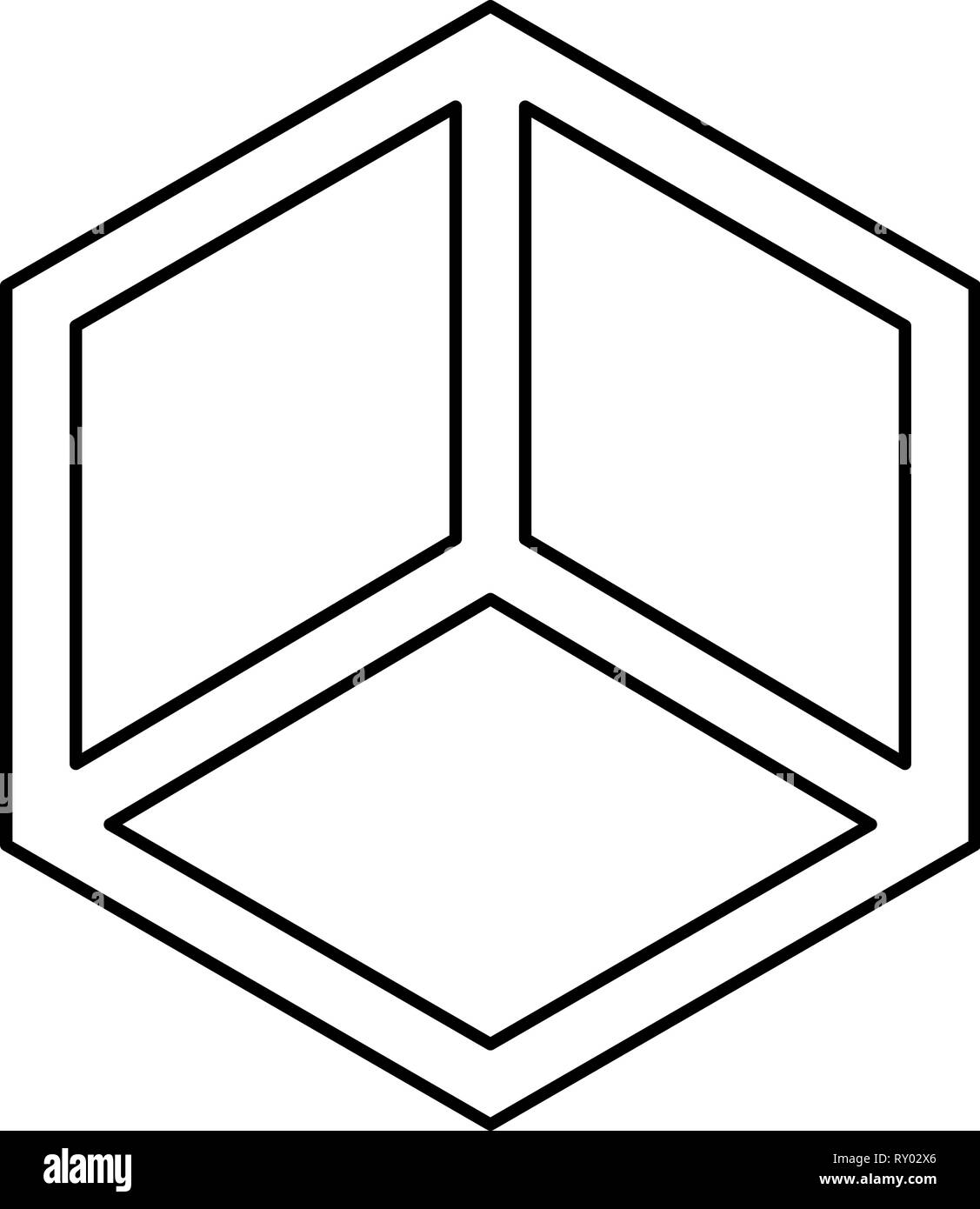 Abstract in forma di cubo esagonale icona casella di colore nero profilo illustrazione vettoriale piatta immagine di stile Illustrazione Vettoriale