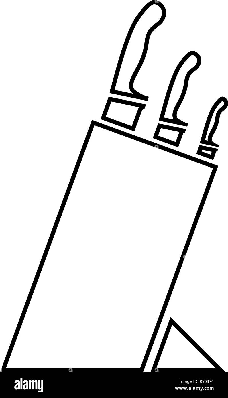 Set di coltelli di supporto coltelli set di coltelli Titolare per coltelli icona colore nero profilo illustrazione vettoriale piatta immagine di stile Illustrazione Vettoriale