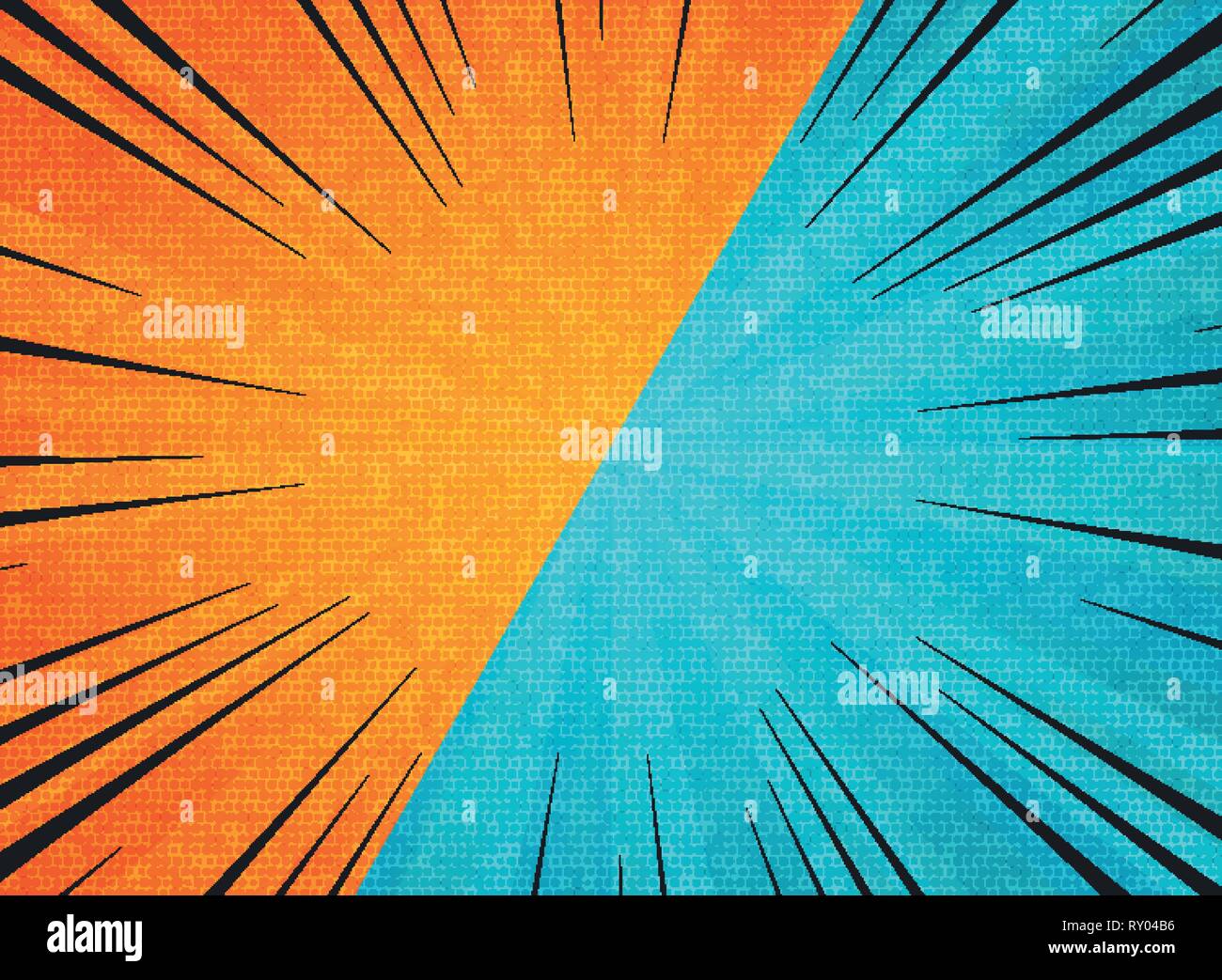 Abstract sun burst arancione di contrasto colori blu sullo sfondo. È possibile utilizzare calda per la promozione delle vendite, versus lotta ad, poster, design di copertura. illustrazione v Illustrazione Vettoriale