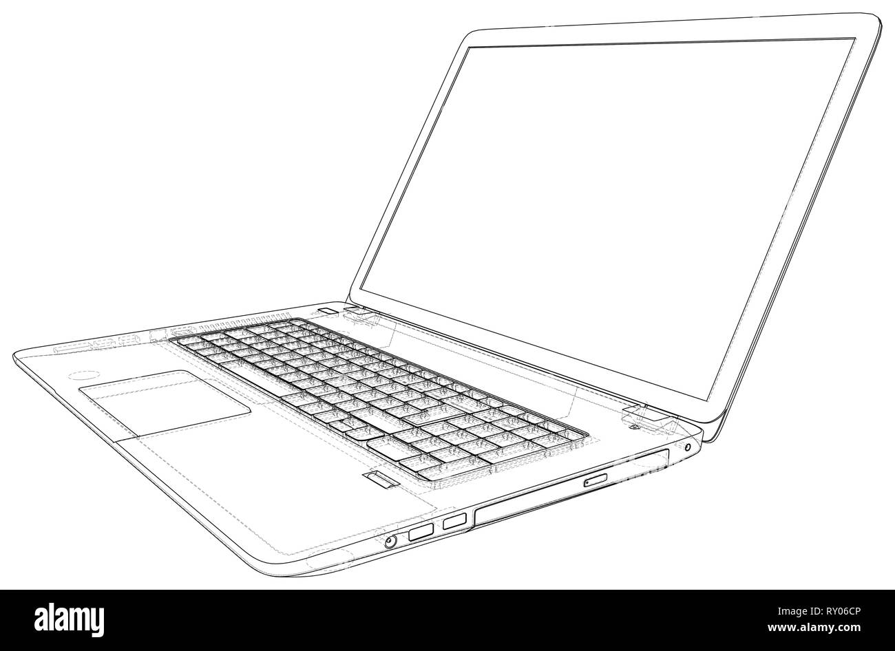 Profilo di vettore del computer portatile. Creato illustrazione di 3d. Illustrazione Vettoriale
