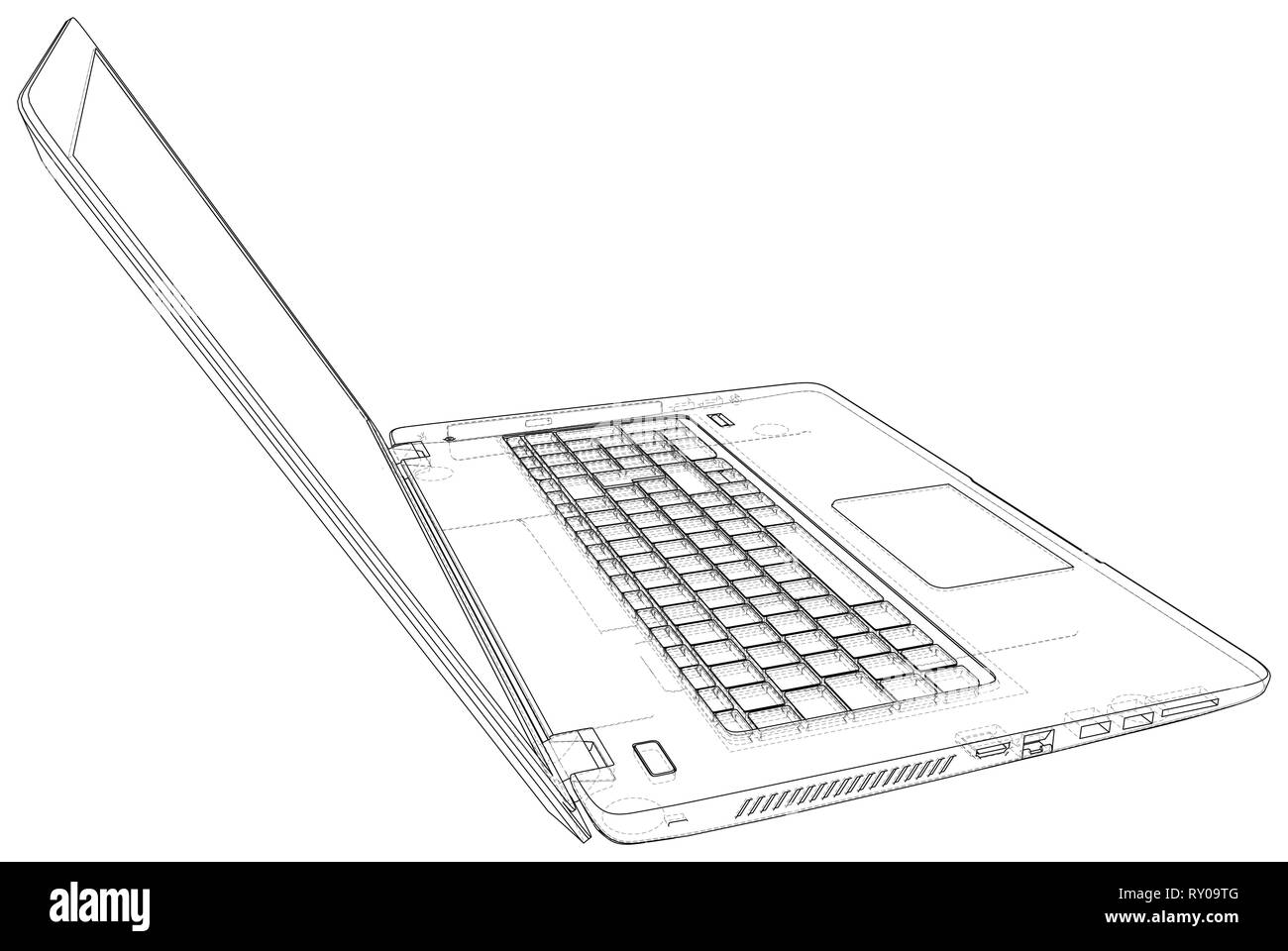 Laptop computer di contorno. Illustrazione Vettoriale. Illustrazione di 3d. Illustrazione Vettoriale