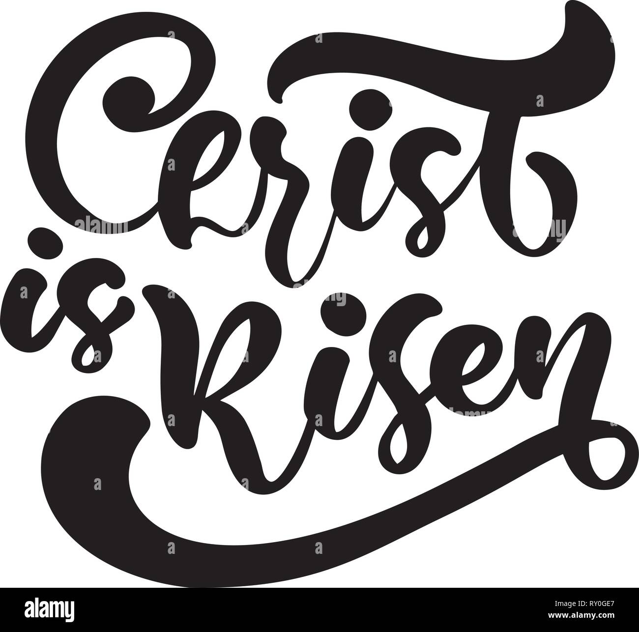 Disegnata a mano felice Pasqua spazzola moderno calligraphy lettering testo Cristo è risorto. La Bibbia di inchiostro illustrazione vettoriale. Isolato su sfondo bianco Illustrazione Vettoriale