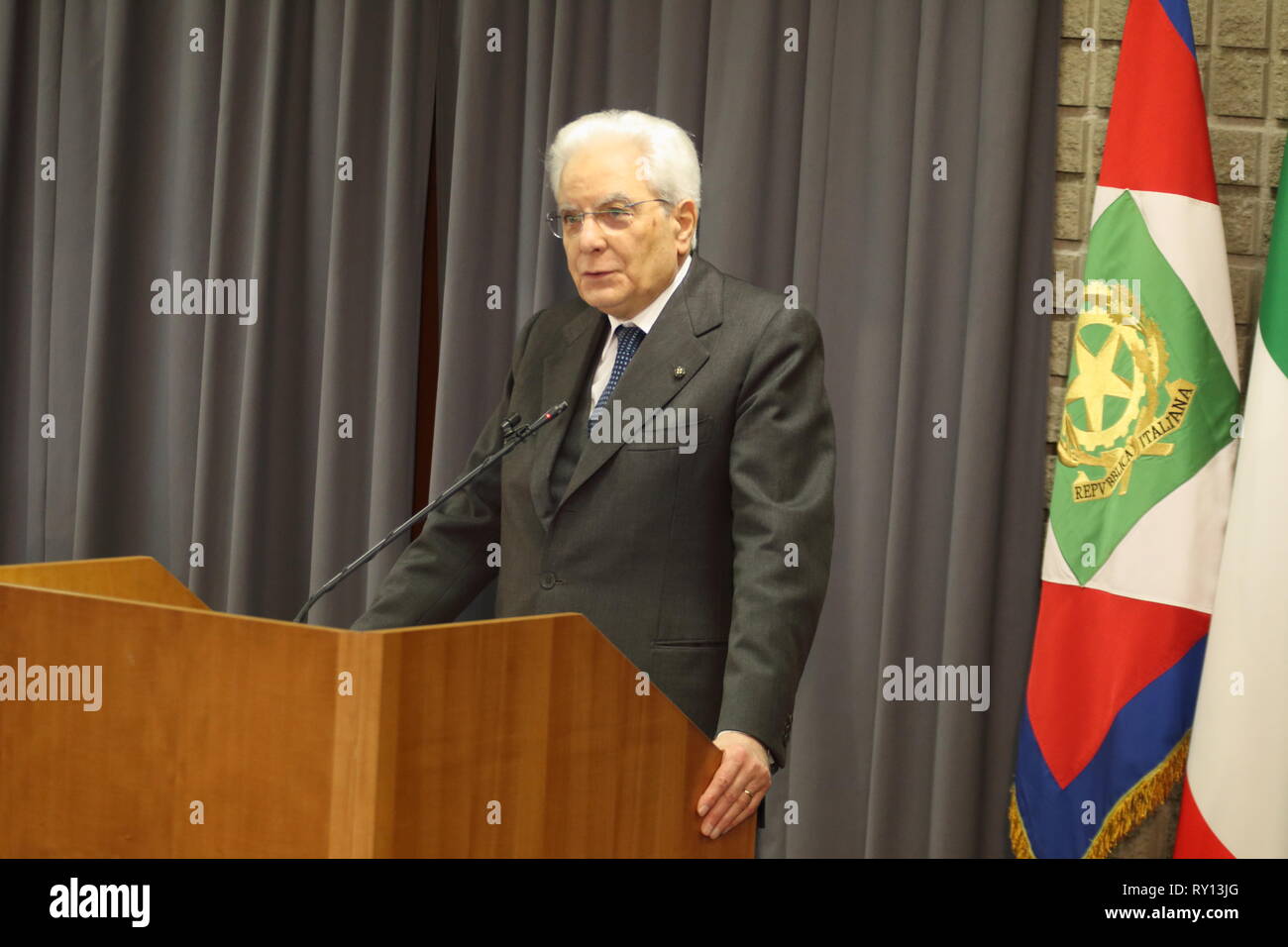 Cassino, Italia - 11 Marzo 2019: il capo di stato Sergio Mattarella all inaugurazione dell anno accademico dell Università di Cassino e del Lazio Meridionale Credito: antonio nardelli/Alamy Live News Foto Stock