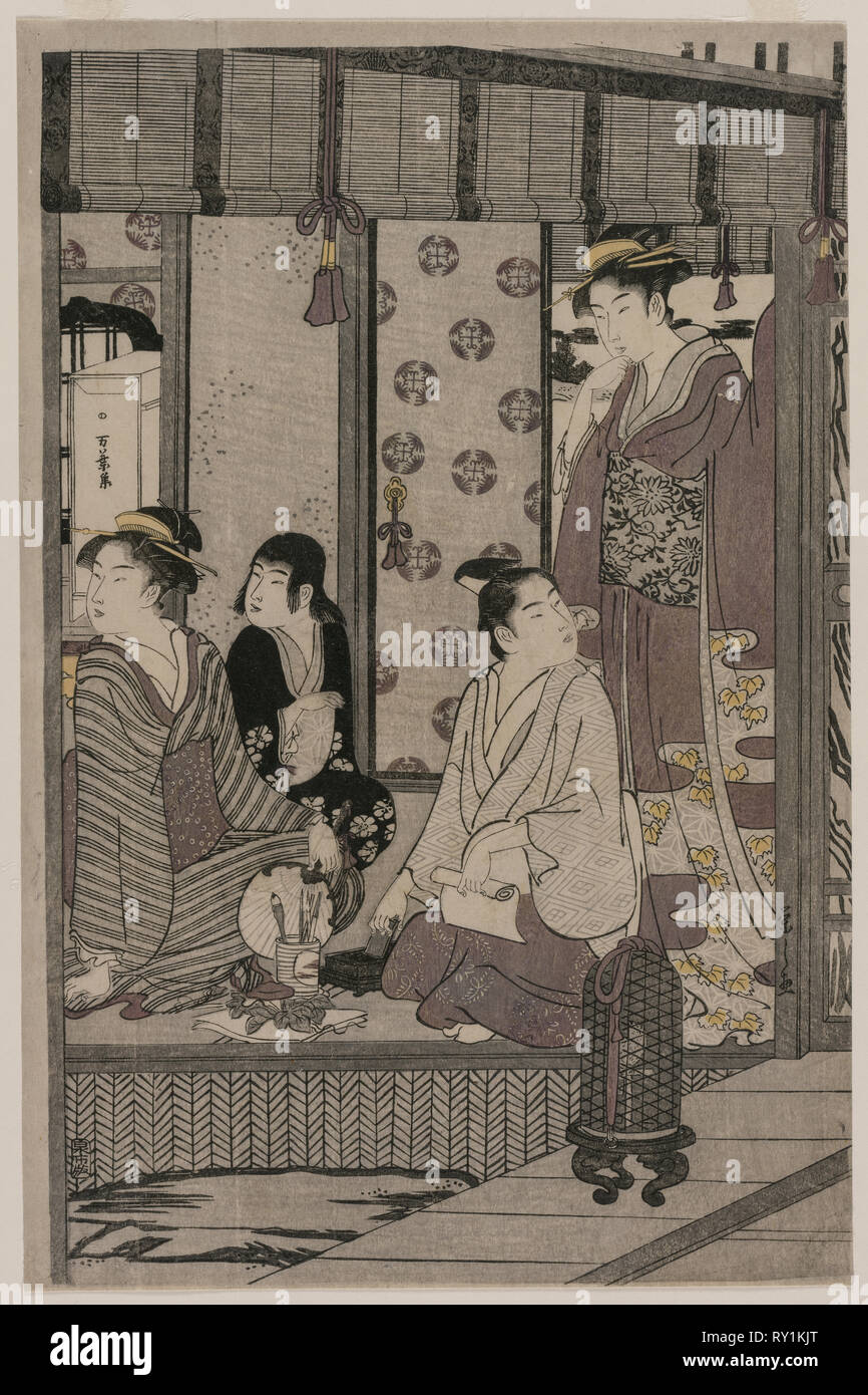 Gloria di mattina (dalla serie il racconto di Genji in elegante abito moderno), c. 1790. Eishi Chōbunsai (giapponese, 1756-1829). Colore stampa woodblock; foglio: 38,8 x 25,4 cm (15 1/4 x 10 in Foto Stock